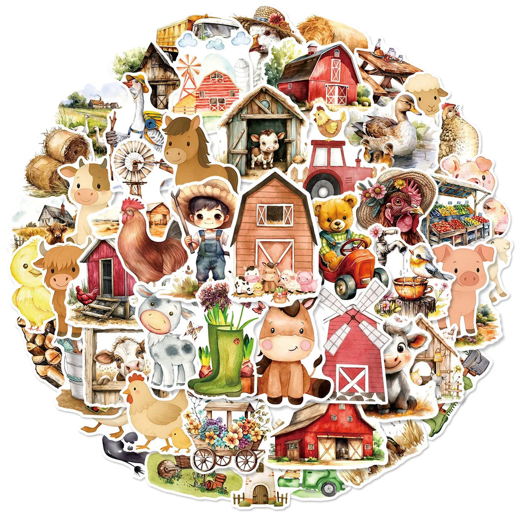 50PCS Fairy Tale Cartoon Farm Graffiti Stickers Car Window Water Cup Refrigerator Decor Waterproof Children Stickers