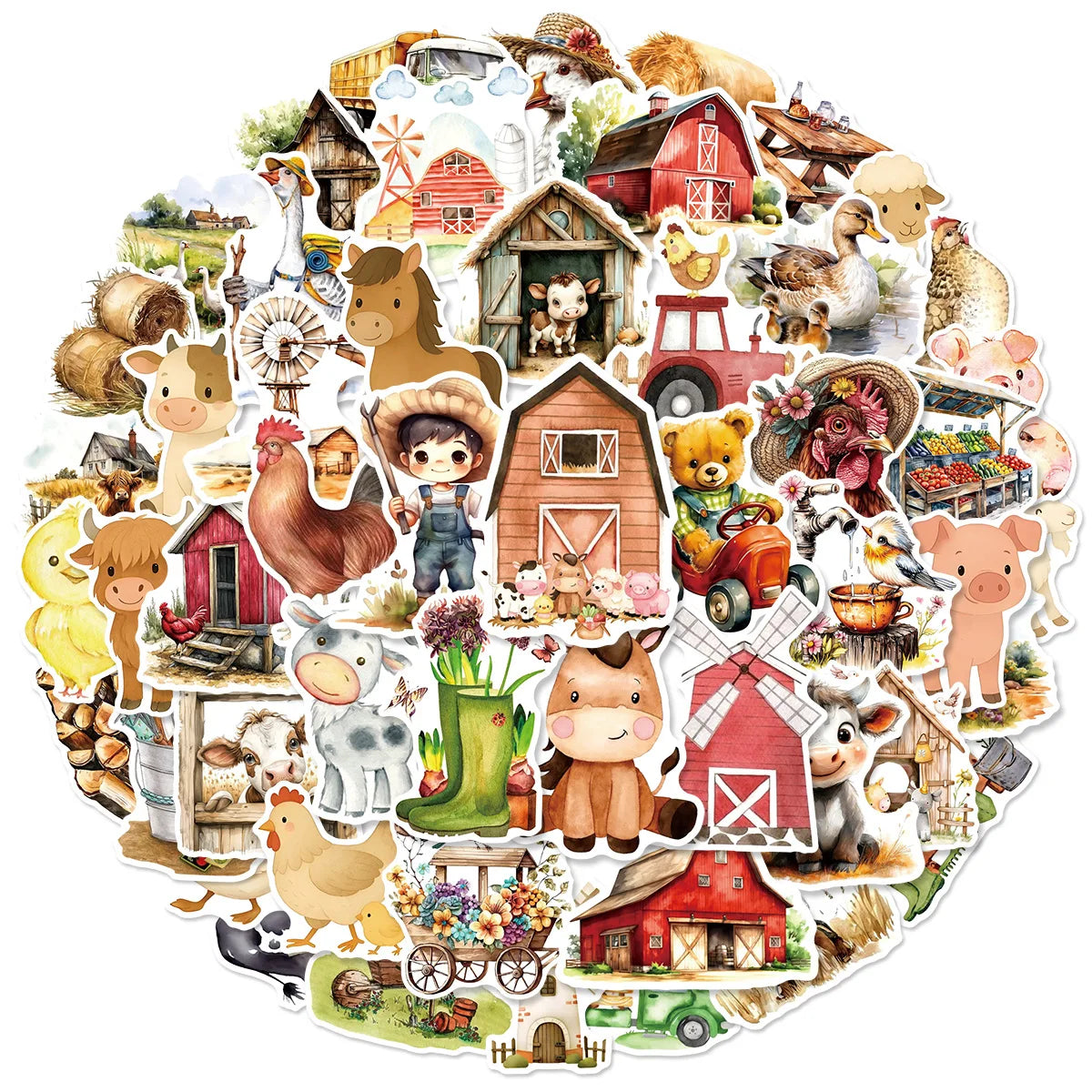 50PCS Fairy Tale Cartoon Farm Graffiti Stickers Car Window Water Cup Refrigerator Decor Waterproof Children Stickers