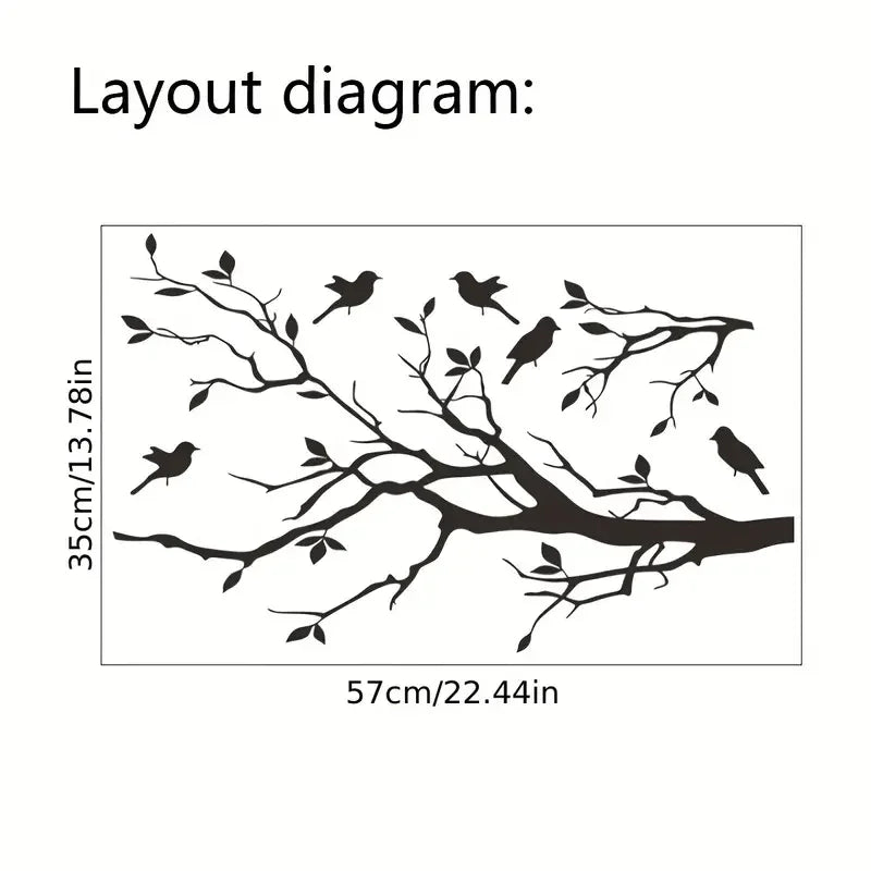 1pc Personality Silhouette Wall Sticker, Black Branch Bird Silhouette, Removable Waterproof Vinyl Sticker, Wall Sticker For Back