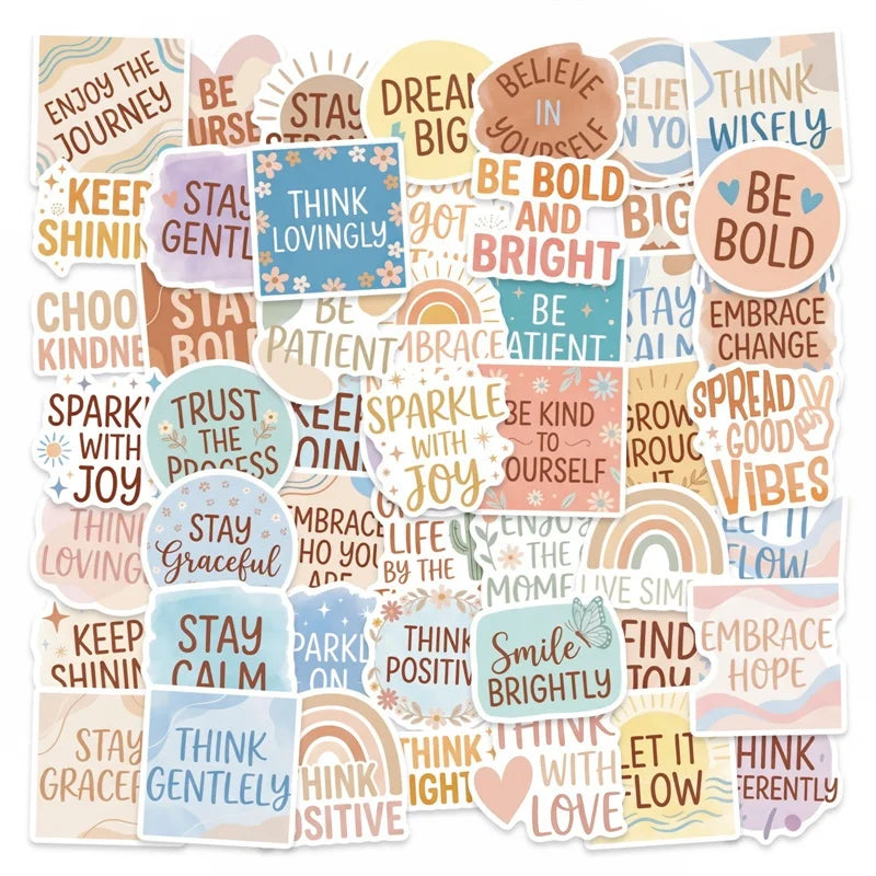 10/30/50PCS INS Colored BOHO Inspirational Sticky PVC Sticker Stationery DIY Laptop Luggage Skateboard Decoration Scrapbooking