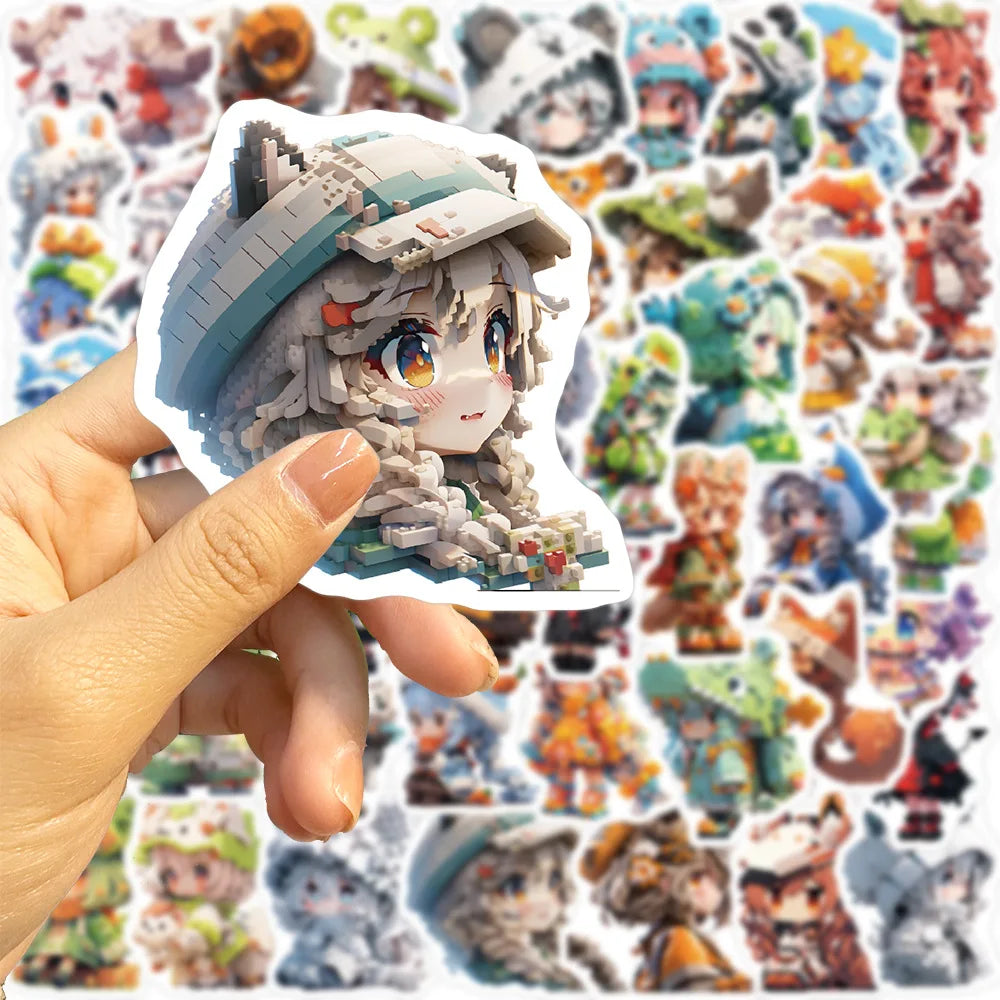 50/100PCS Pixel Style Girl Graffiti Stickers Personalized Decoration Guitar Notebook Luggage Stationery DIY Waterproof Stickers