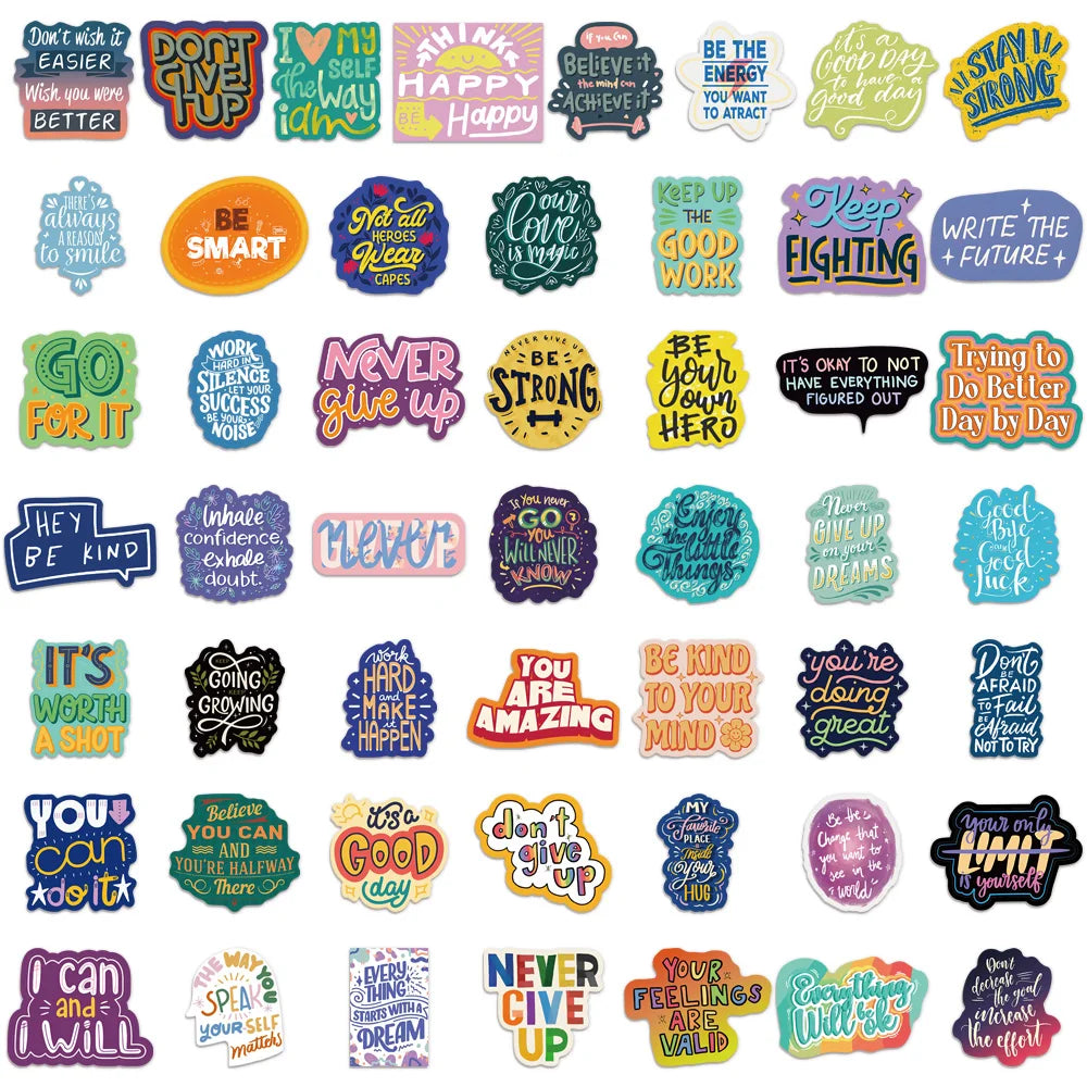 50PCS Inspirational English Cartoon Stickers Creative DIY Stickers Tags Tablet Decorative Stickers