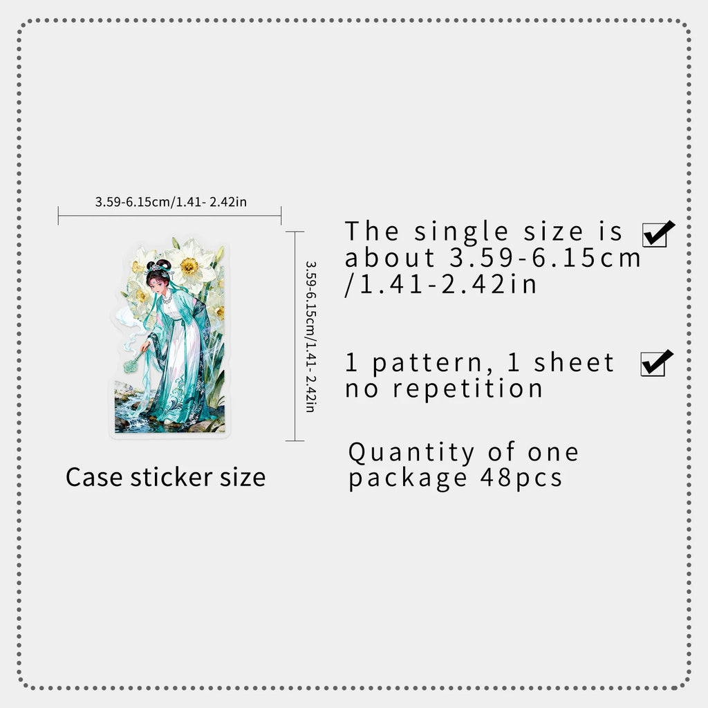 50/100PCS Transparent Stickers Cartoon Girl Hanfu Exquisite PET Notebook Account Stationery Stickers