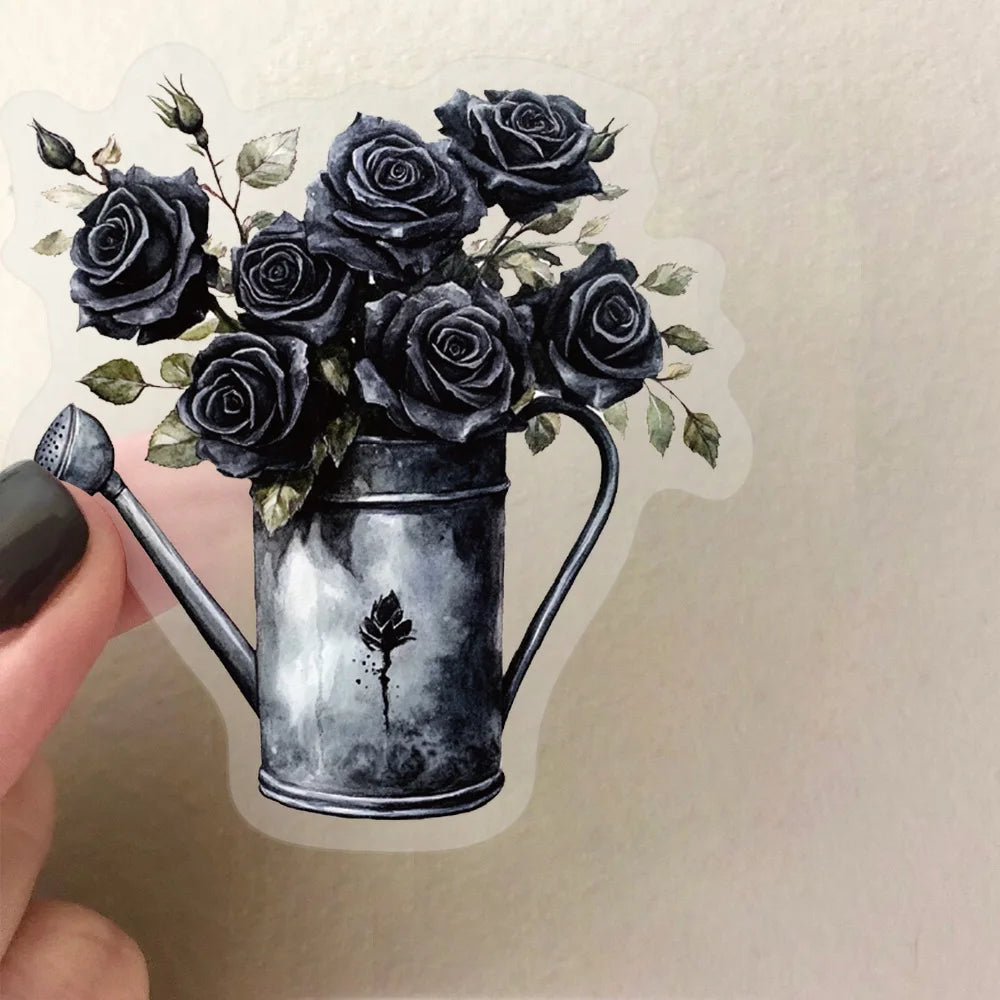50Pcs Transparent Cartoon Dark Rose Sticker Pack Waterproof Transparent PET Bookkeeping Material Decorative Guitar Notebook