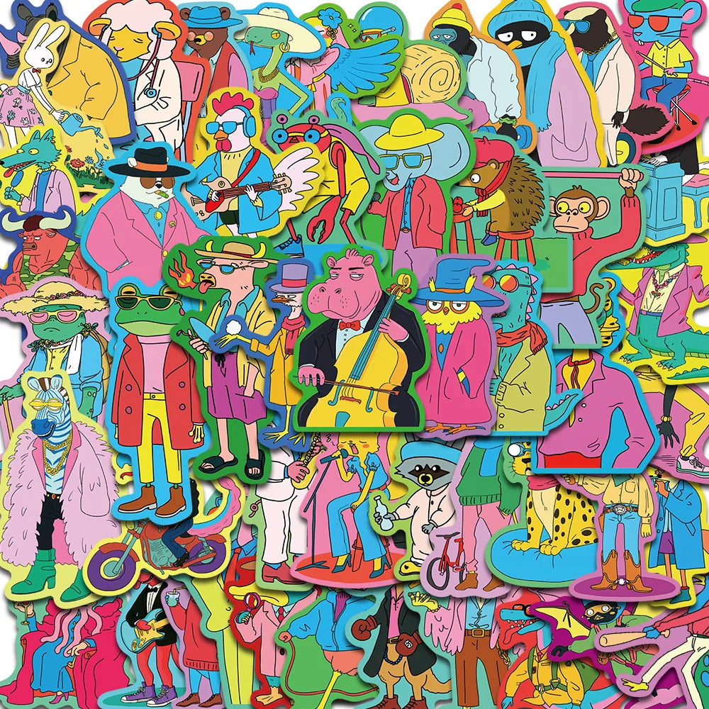 50PCS Colorful Graffiti Animals Sticker Cartoon Laptop Halloween Cute Kawaii Graffiti Skateboard Waterproof Phone Sticker