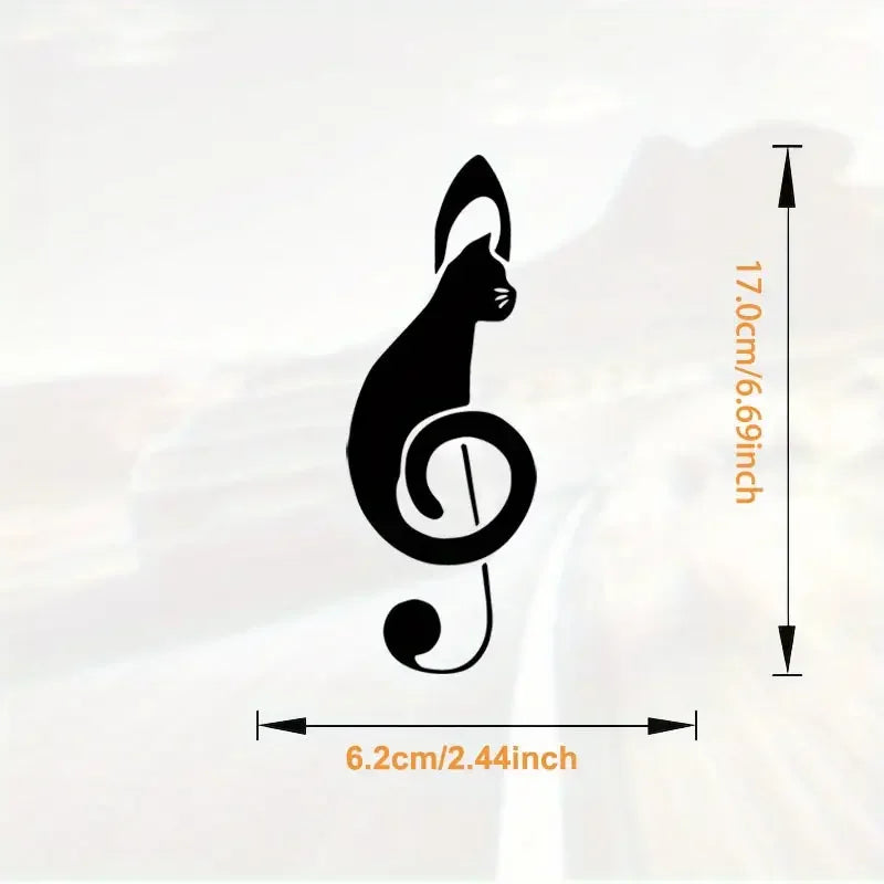 Music Note Cat Vinyl Decal - Self-Adhesive, Motorcycle Sticker, Fun Wall Decor for Washroom, Porch, Living Room, Bedroom, Office