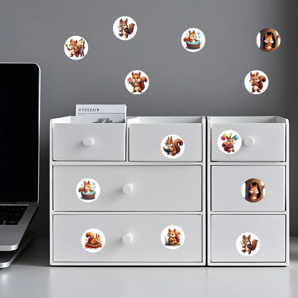 1Roll(500Pcs) Lovable Happy Squirrels Pattern Stickers 2.5cm/1.0'' 10 Designs Decals Diy Adorn Gifts Home Decor Sealing Labels