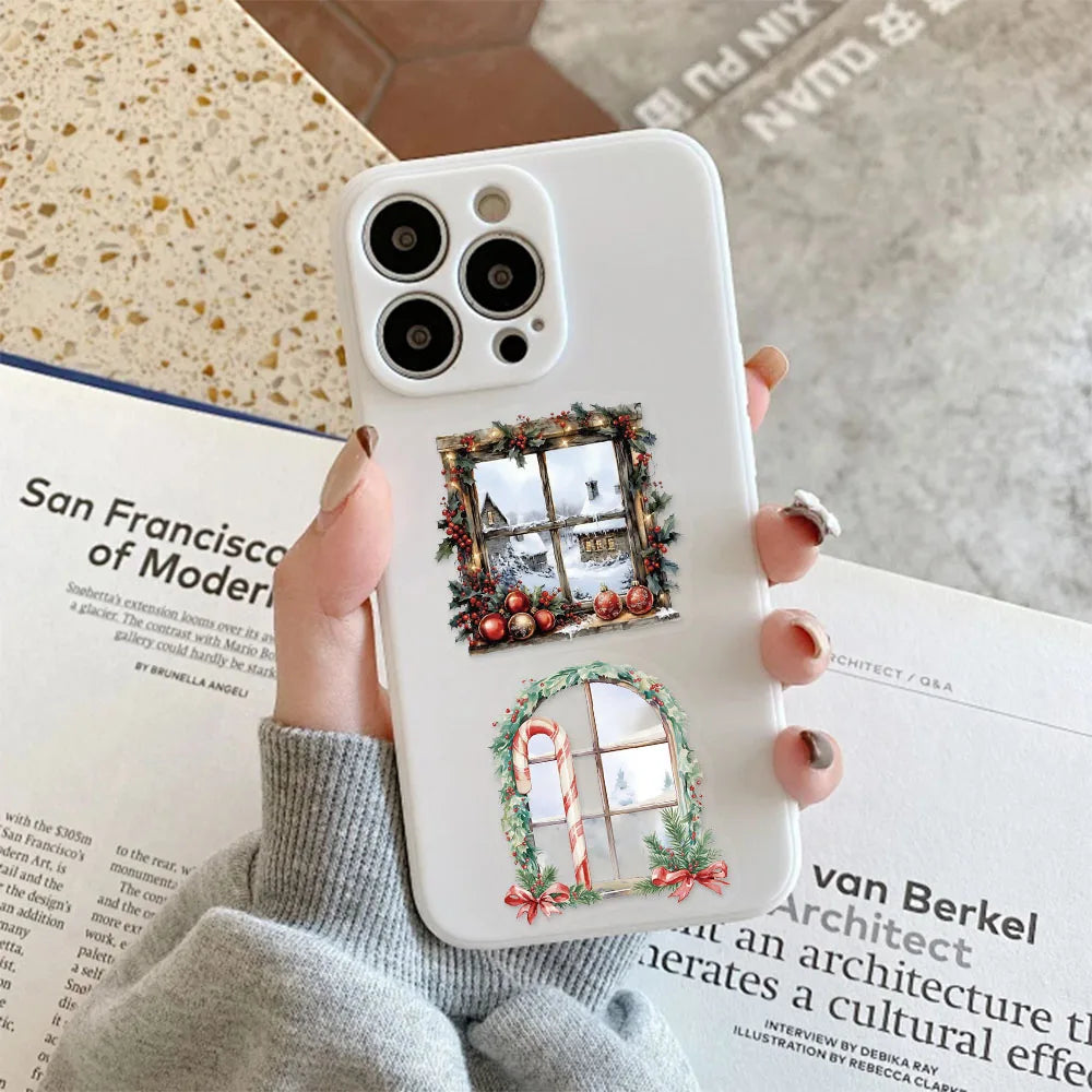 50PCS Christmas Watercolor Scene Fireplace Stickers Set Fun Stickers DIY Brochure Decorative Notebook Tablet Toy Stickers