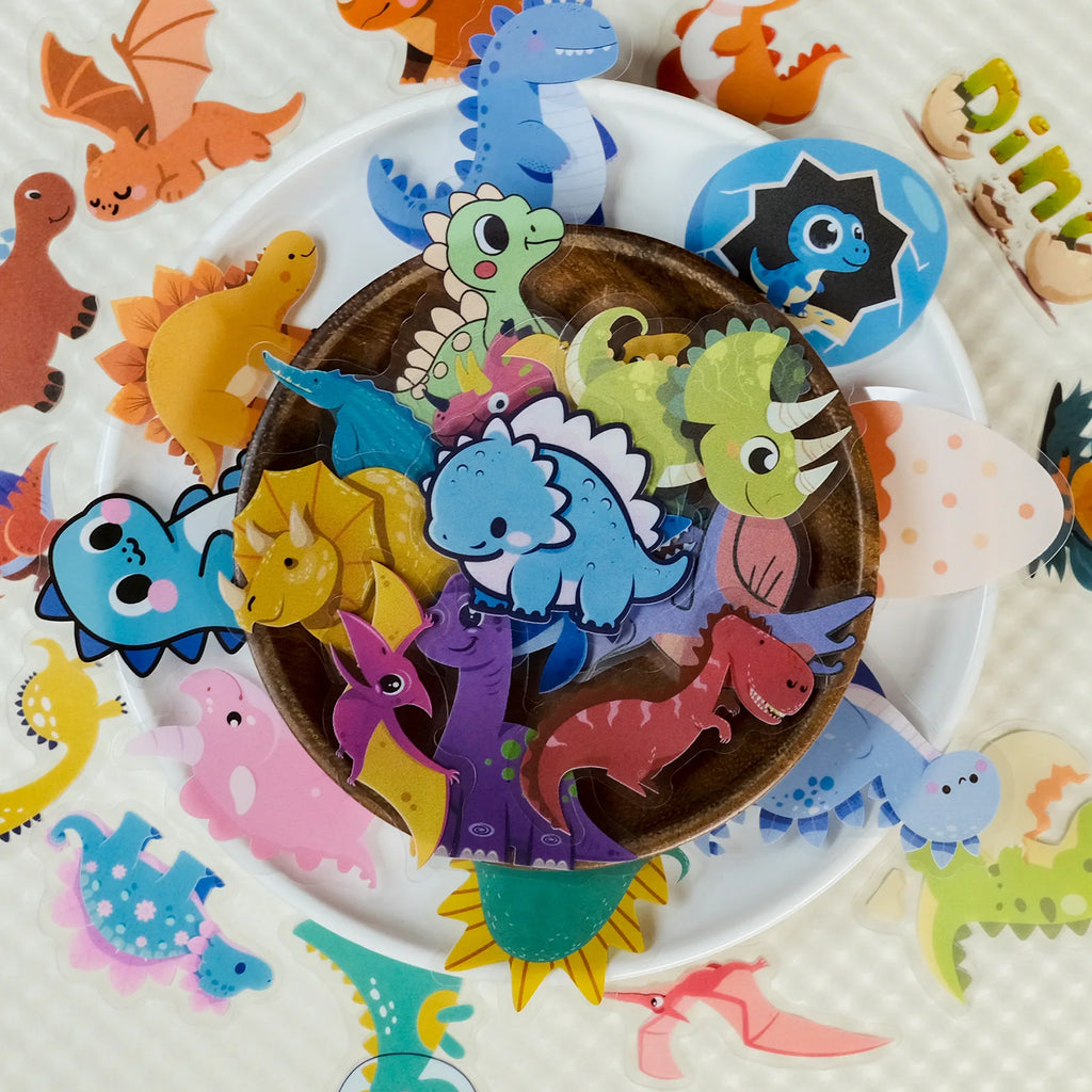 56PCS Dinosaur Transparent PET Stickers Cute Cartoon Children's Reward DIY Stationery Notebook Pen Holder Material Stickers