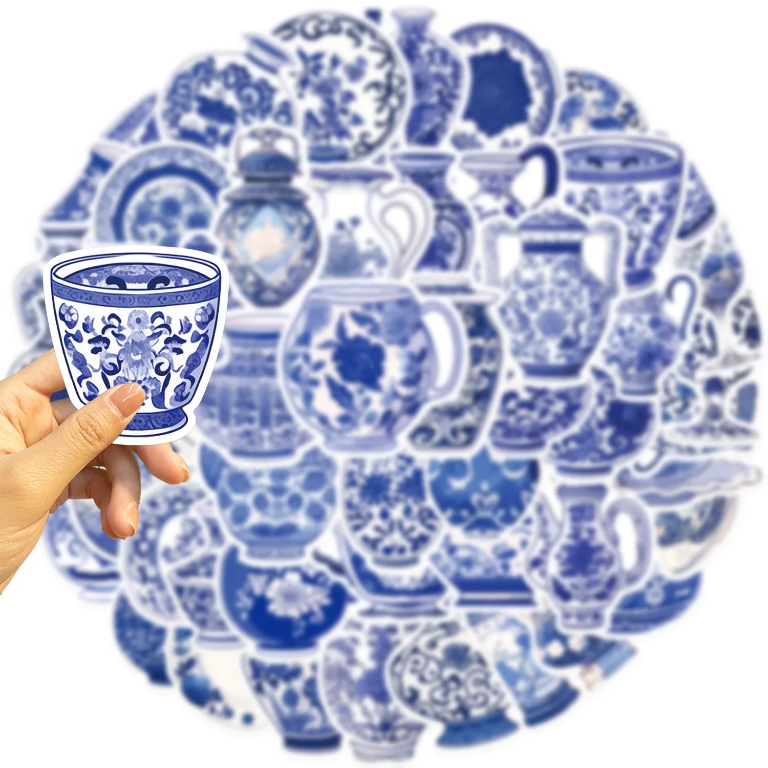 50PCS Cartoon Blue and White Porcelain Stickers Personalized Decoration Guitar Notebook Luggage DIY Waterproof Stickers