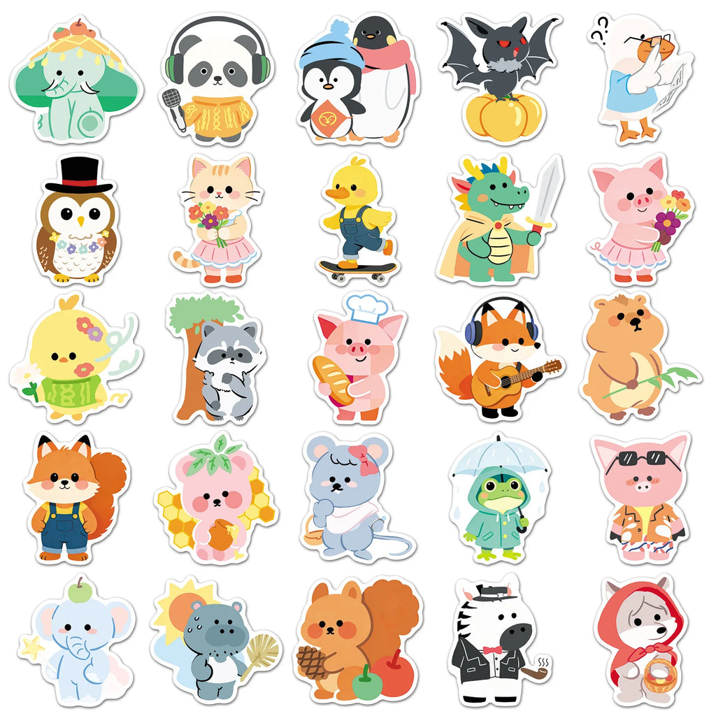 50/100PCS Graffiti Small Animal Stickers Cute Hand drawn Cartoon Waterproof Decoration Handheld Stationery Stickers