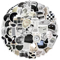 50PCS Black and White Minimalist Cartoon Sticker Bag DIY Sticker Label Tablet Water Cup Decoration Sticker