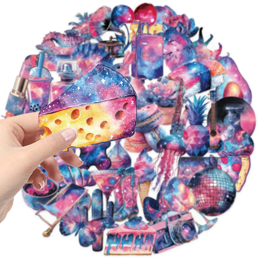 50/100PCS Waterproof Transparent PET Cartoon Starry Sky Stickers Pack - Decor Guitar Notebook Stationery Stickers