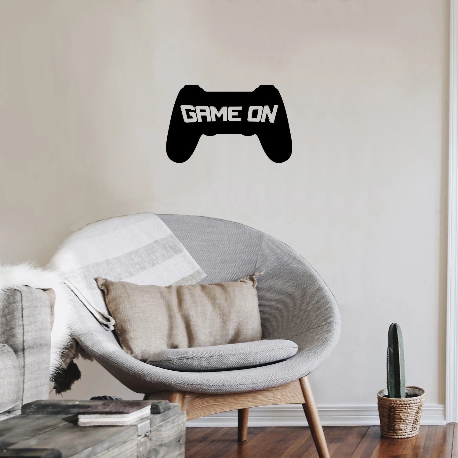 Game On - Vinyl Wall Decal Gamer Video Play Room Decor Black 15.5x25