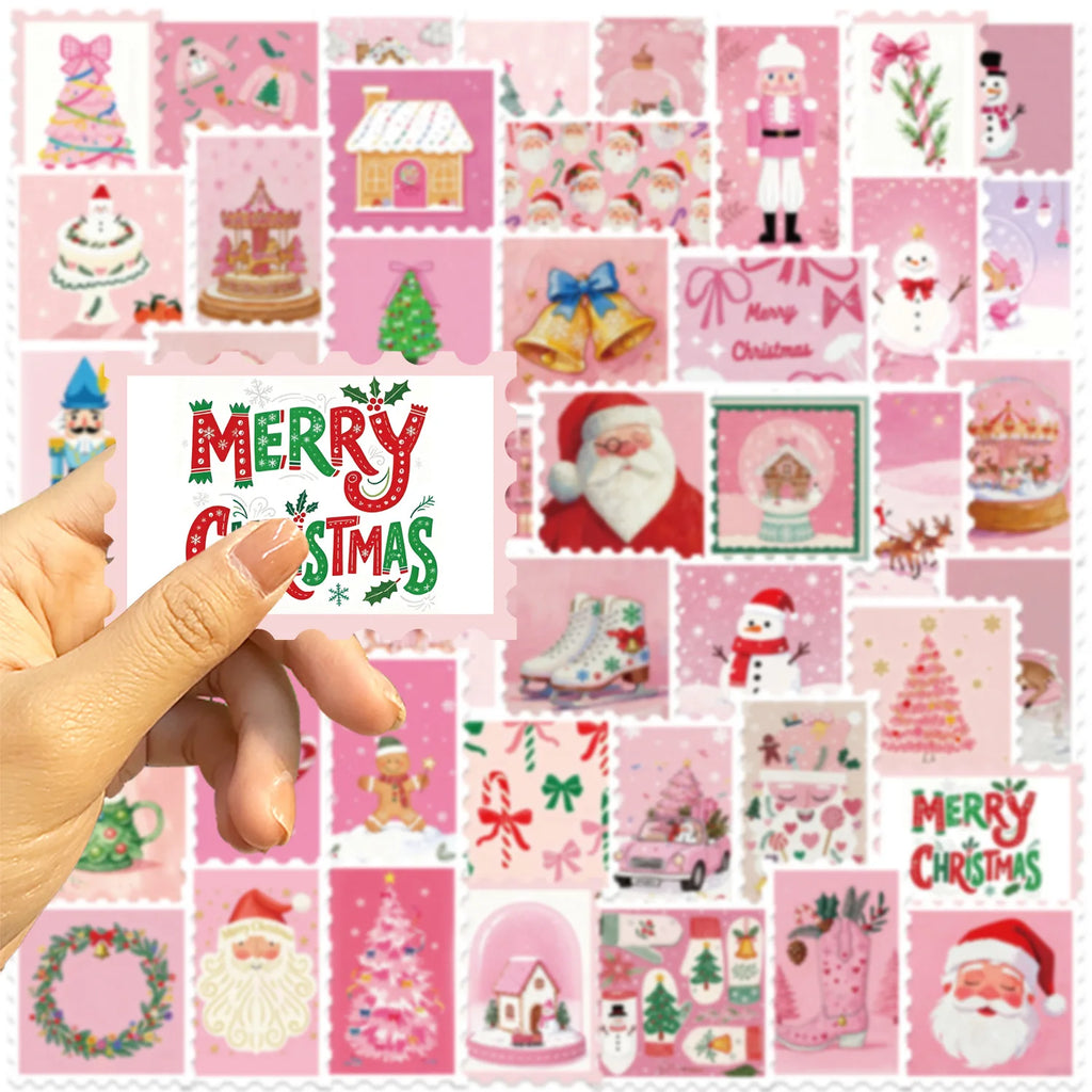 50/100PCS Cartoon Pink Santa Claus Snowman Graffiti Stickers Decorative Guitar Notebook Luggage DIY Waterproof Stickers