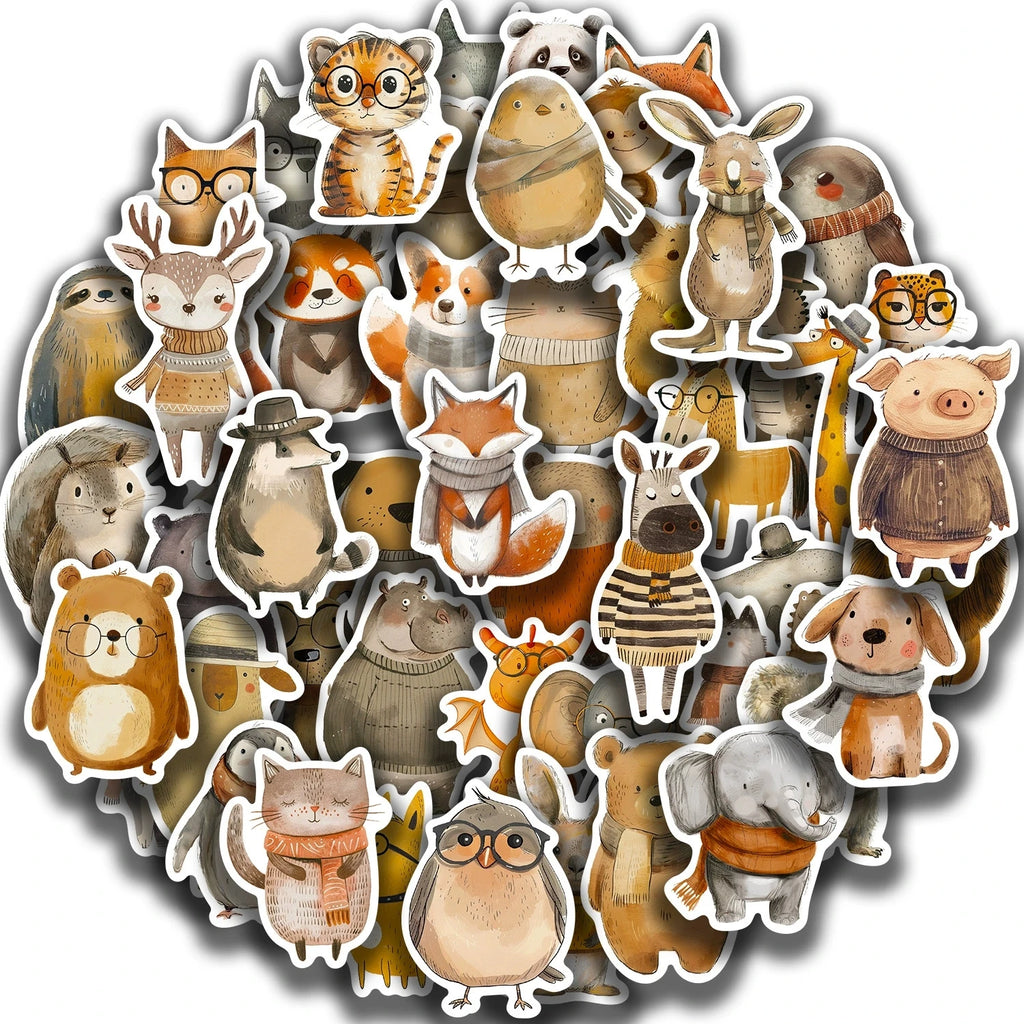 50/100Pcs Cute Hand Painted Animals Stickers For Suitcase Skateboard Laptop Luggage Fridge Phone Car Styling DIY Decal Sticker