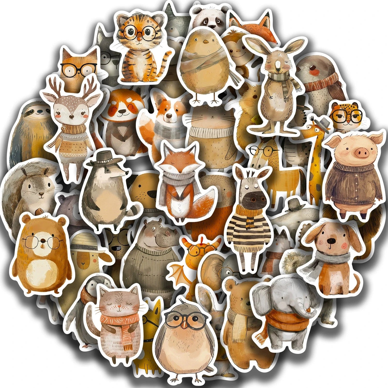 50/100Pcs Cute Hand Painted Animals Stickers For Suitcase Skateboard Laptop Luggage Fridge Phone Car Styling DIY Decal Sticker