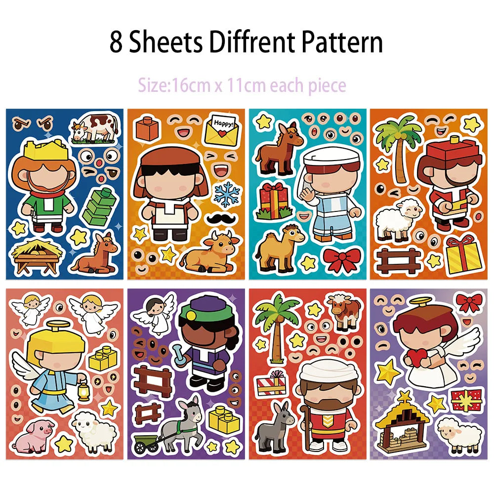 8PCS Angel Building Blocks Assembly Puzzle Stickers Cartoon Creative Fun Puzzle Account Materials Tablet Waterproof Stickers