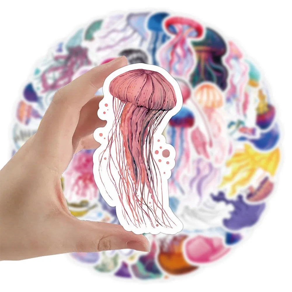 53Pcs Jellyfish Stickers Pack, Cartoon Aesthetic Vinyl Waterproof Sticker Decals for Water Bottle, Laptop, Phone, Scrapbooking,