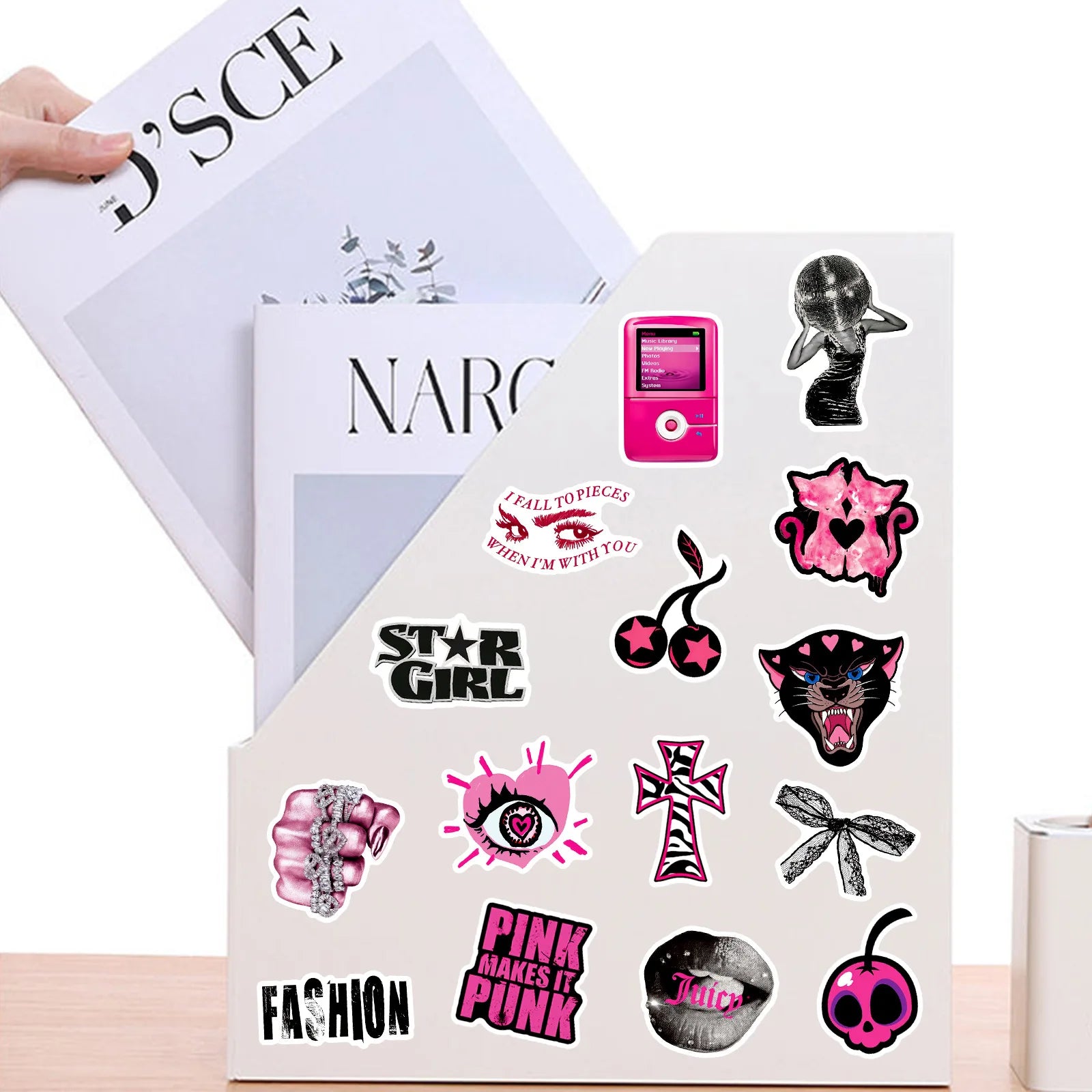 50/100Pcs Retro Y2K Black Pink Cool Ins Stickers DIY for Skate Helmet Suitcase Guitar Window Furniture File Holder Waterproof
