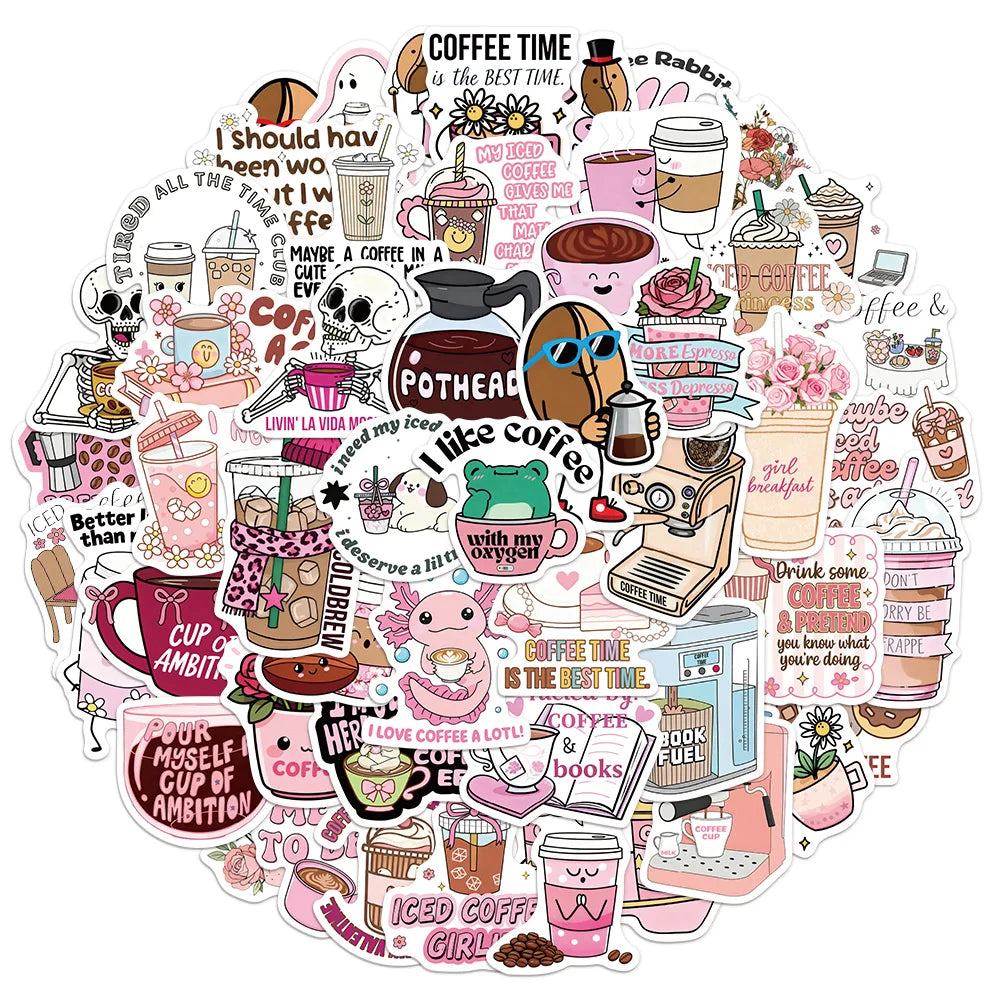 50PCS Funny Coffee Graffiti Stickers DIY Luggage Scooter Water Cup Computer Tablet Waterproof Stickers