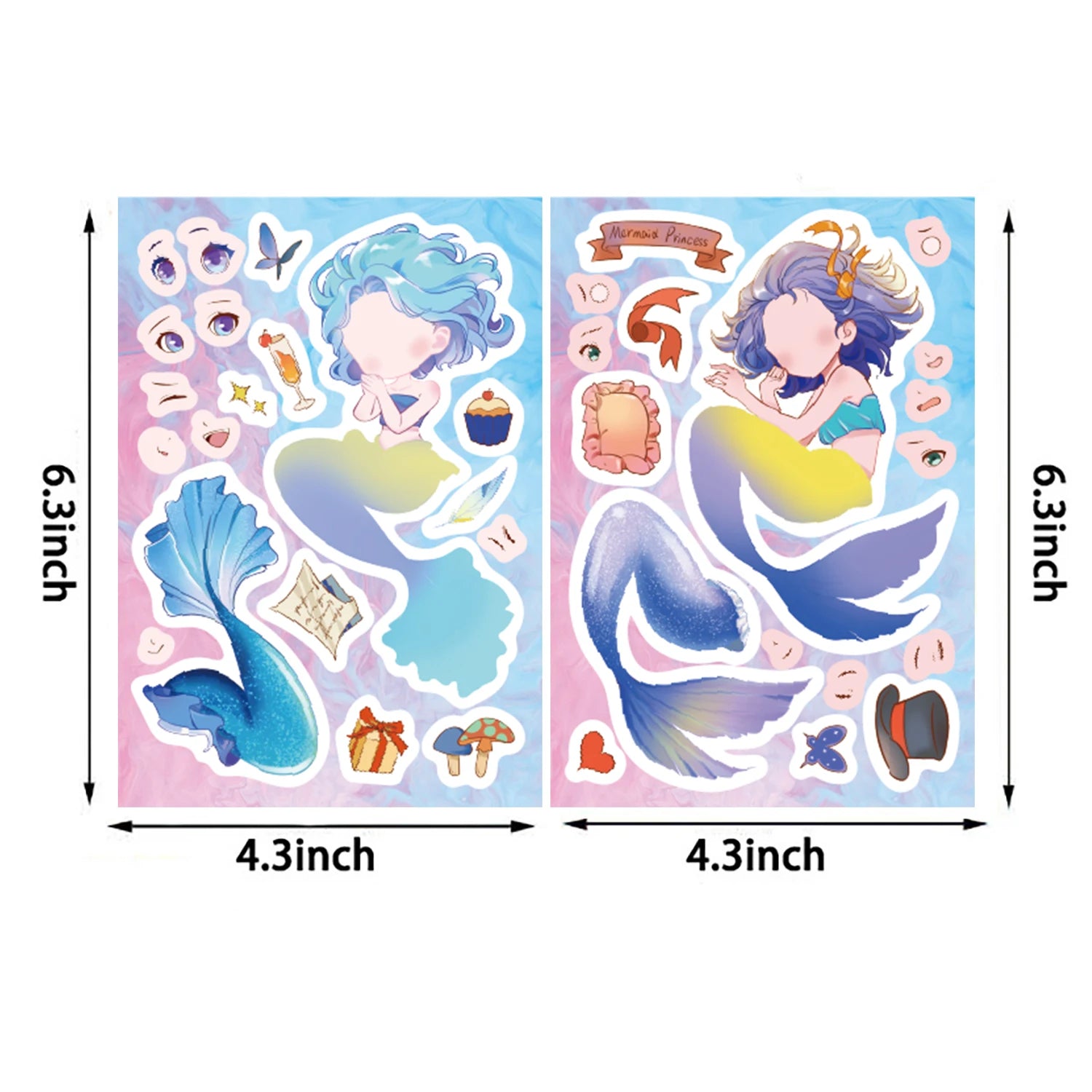 8PCS Mermaid style Stickers Scrapbooking Cute Creative Laptop DIY Phone Decoration Gift Water Cups Waterproof Festival Stickers