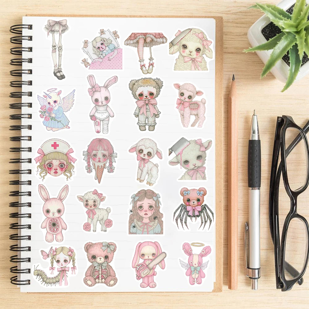50PCS Pink Creepy Stickers For Notebook Waterproof Bicycle Motorcycle Water  Luggage PVC Classic Decal Laptop Sticker