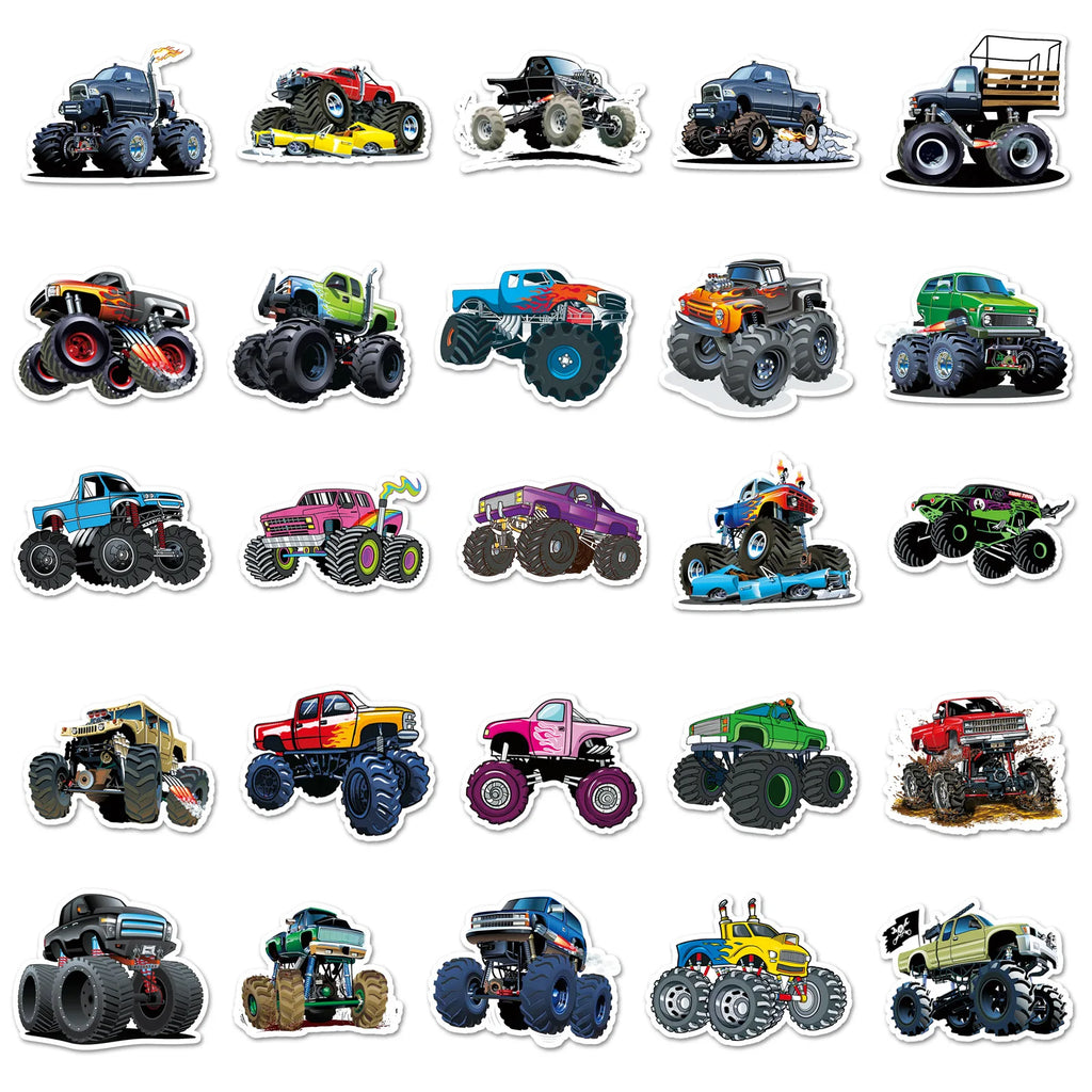 100Pcs Monster Truck Stickers Cartoon Stationery School Supplies Decorative Decals Notebook Phone Fridge Luggage DIY Sticker