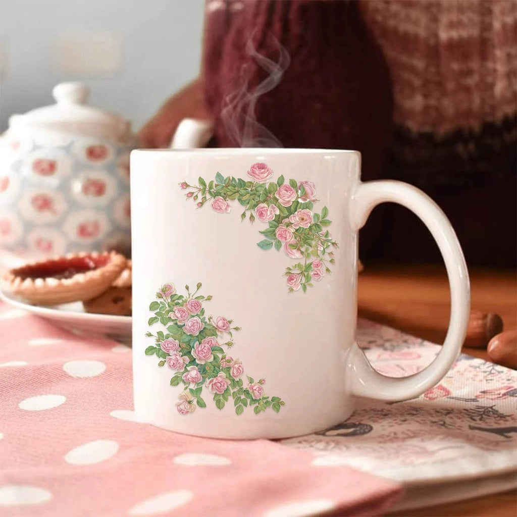 50/100PCS Retro Flower Cartoon Stickers Transparent PET Creative Stickers Waterproof Decor Stationery Water Bottles