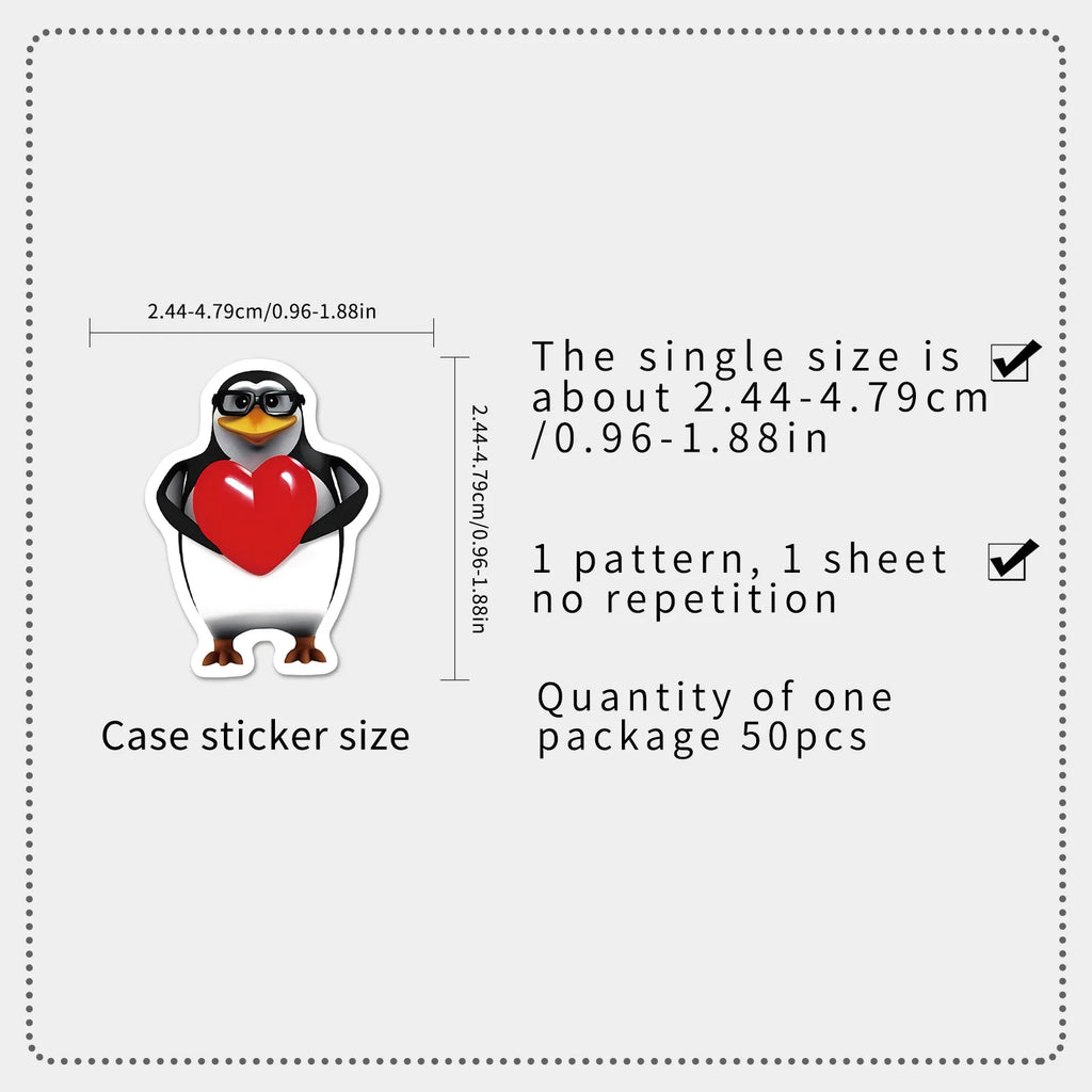 50Pcs Pack Funny Penguin Doodle Stickers, Stationery Notebook Organizer Box Suitcase Fridge DIY Waterproof Decor Decals Sticker