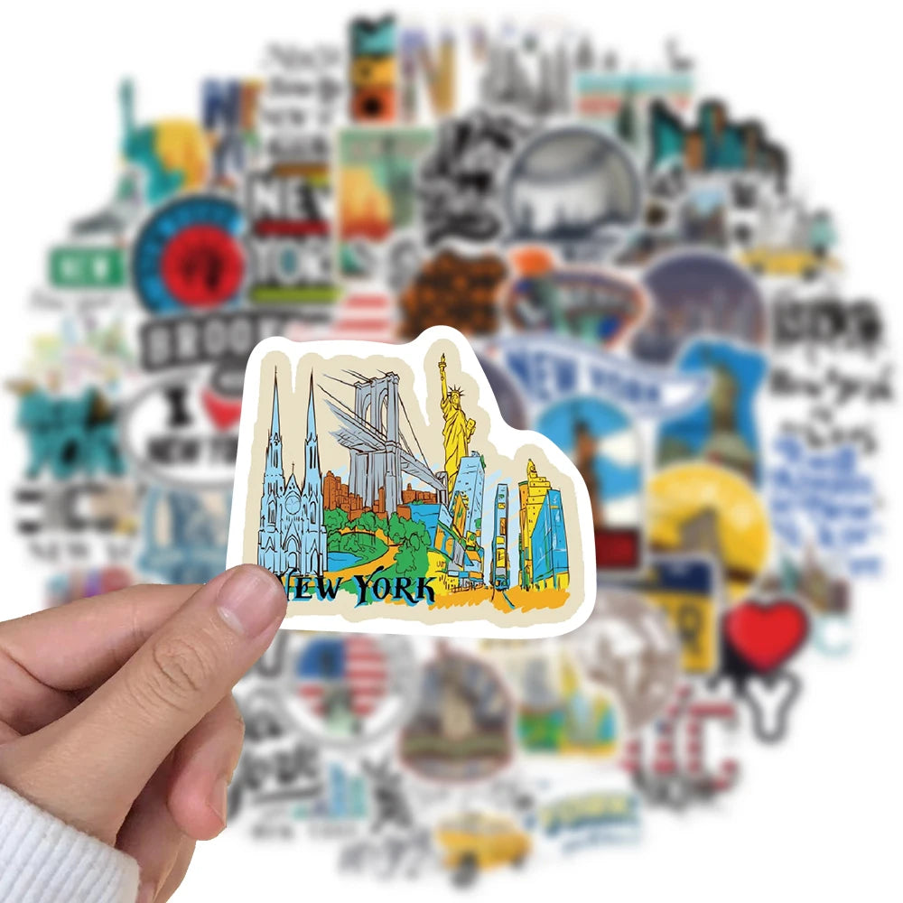 50PCS Cartoon New York Stickers Adhesive DIY Guitar Laptop Luggage Skateboard Living Graffiti DIY Lover Calender Phone Sticker