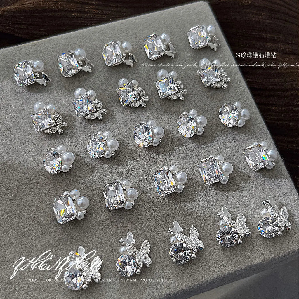 Luxury Stacked Nail Arts Accessories Mini Heart-shaped Axe-shaped Designs Nail Charms Pearl Rhinestones For 3D Nails Decorations