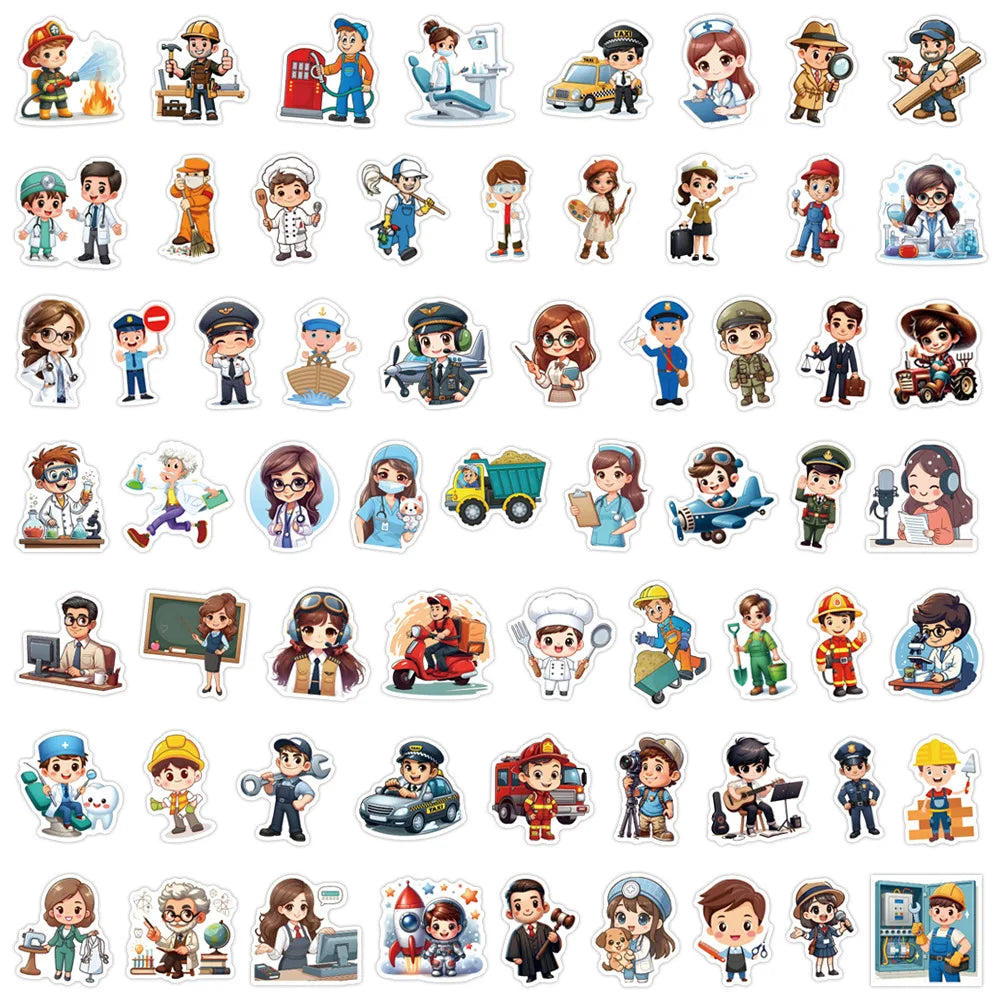 63/126PCS Multiple Career Cartoon Graffiti Stationery Stickers for Luggage Water Bottles Scooter Stickers