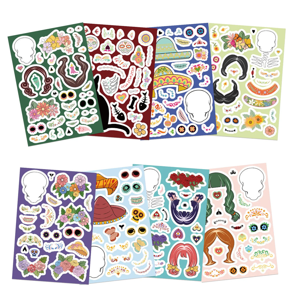 8/16/24PCS Toy Puzzle Stickers Mexican Day of the Dead Make a Face Stickers DIY Handicrafts Waterproof Stickers