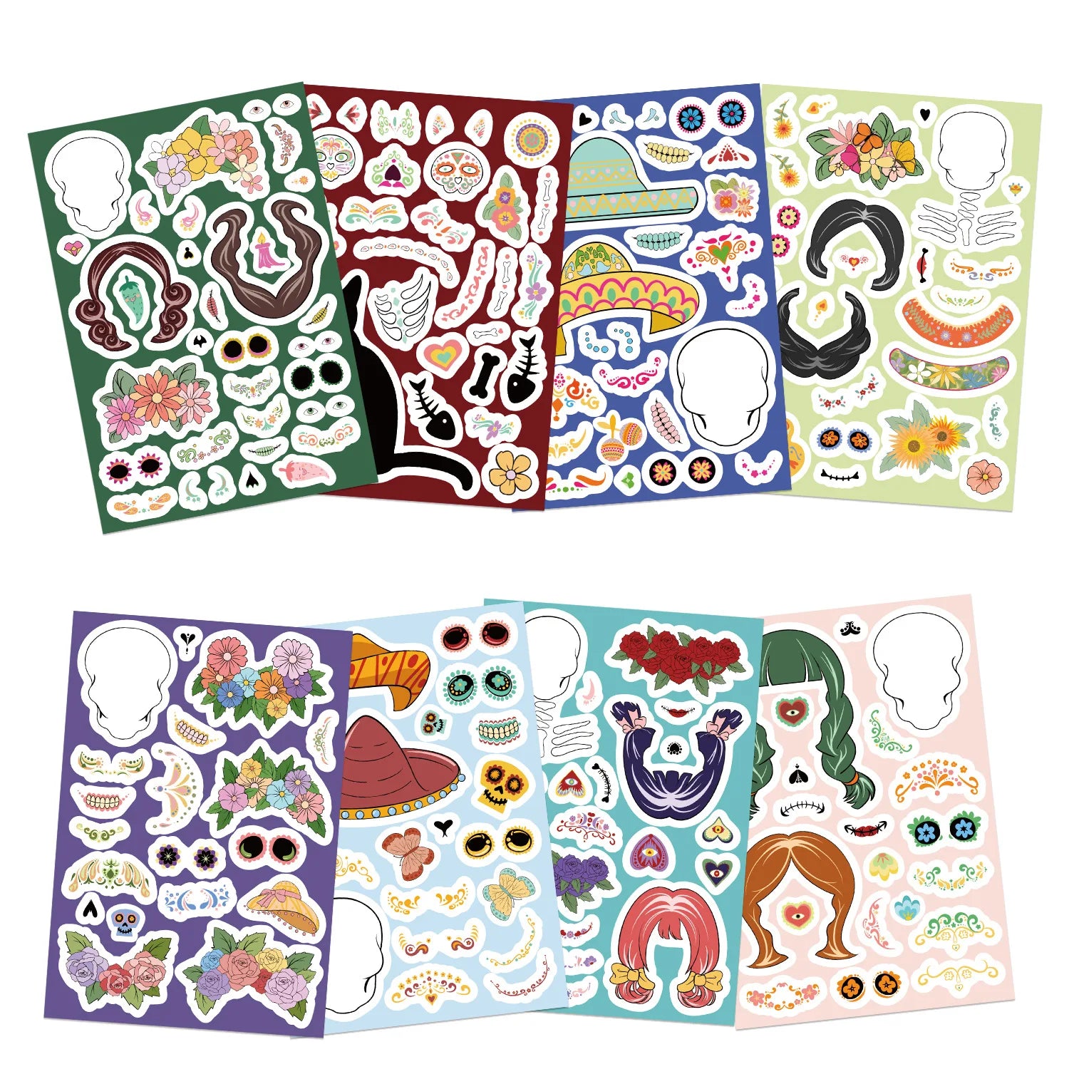 8/16/24PCS Toy Puzzle Stickers Mexican Day of the Dead Make a Face Stickers DIY Handicrafts Waterproof Stickers