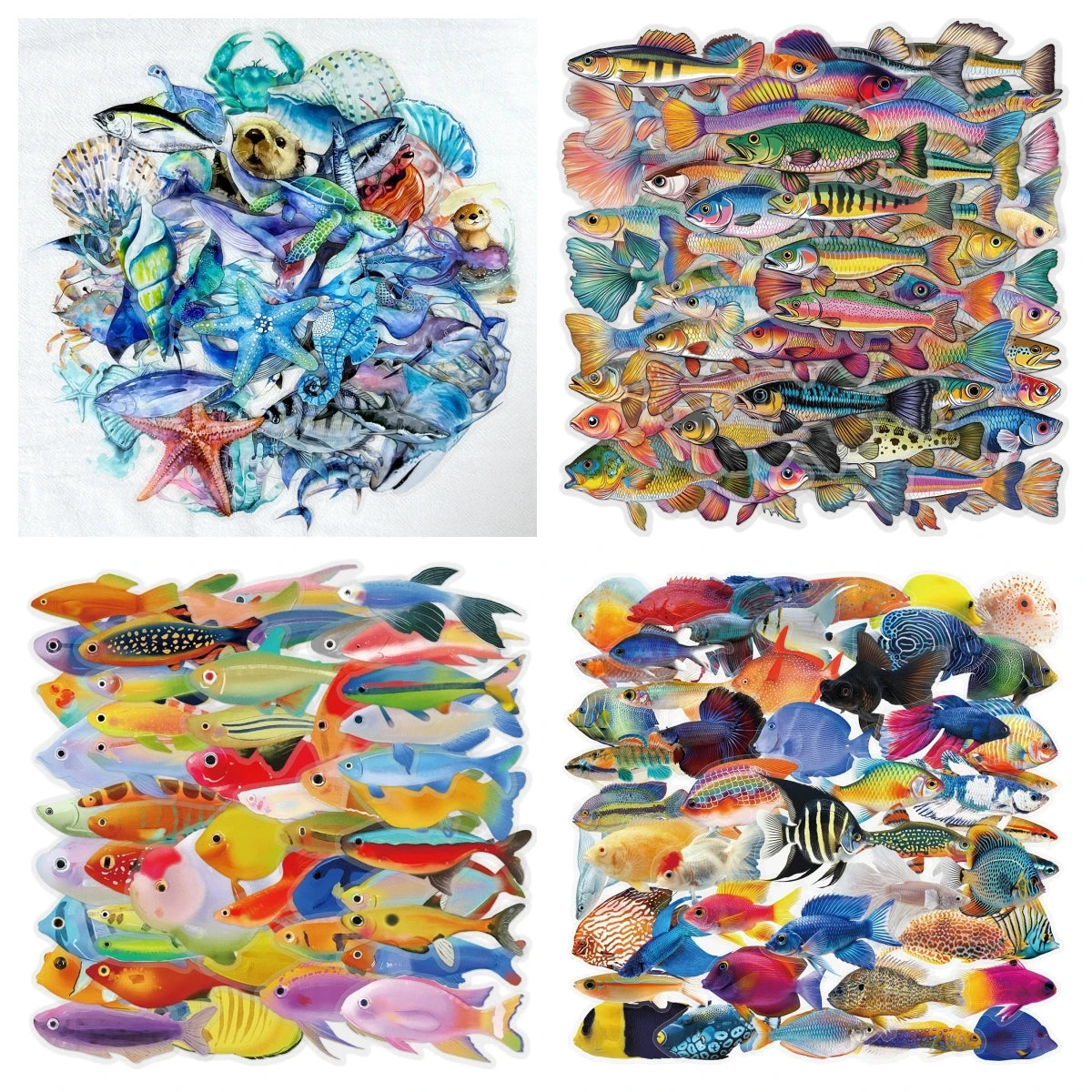 50/200PCS Transparent PET Cartoon Fish/Marine Animals Waterproof Stickers For Children Water Bottles Stationery Decoration