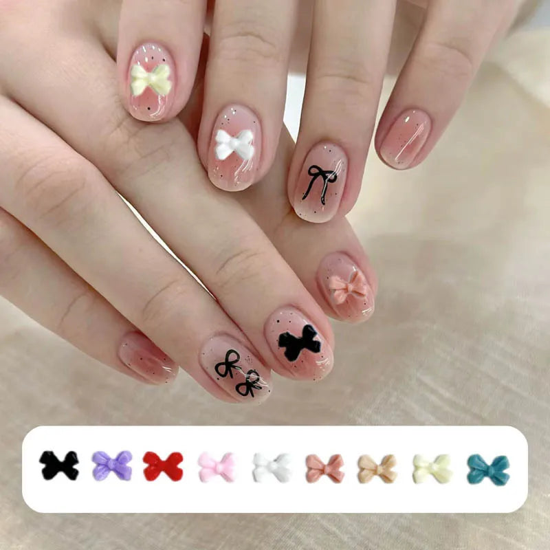 100PC Mini Bow Nail Resin Charms Jewelry 3D Mixed Colors Bow Japanese Nail Decoration Accessory Supplies Cute Nail Art Parts DIY