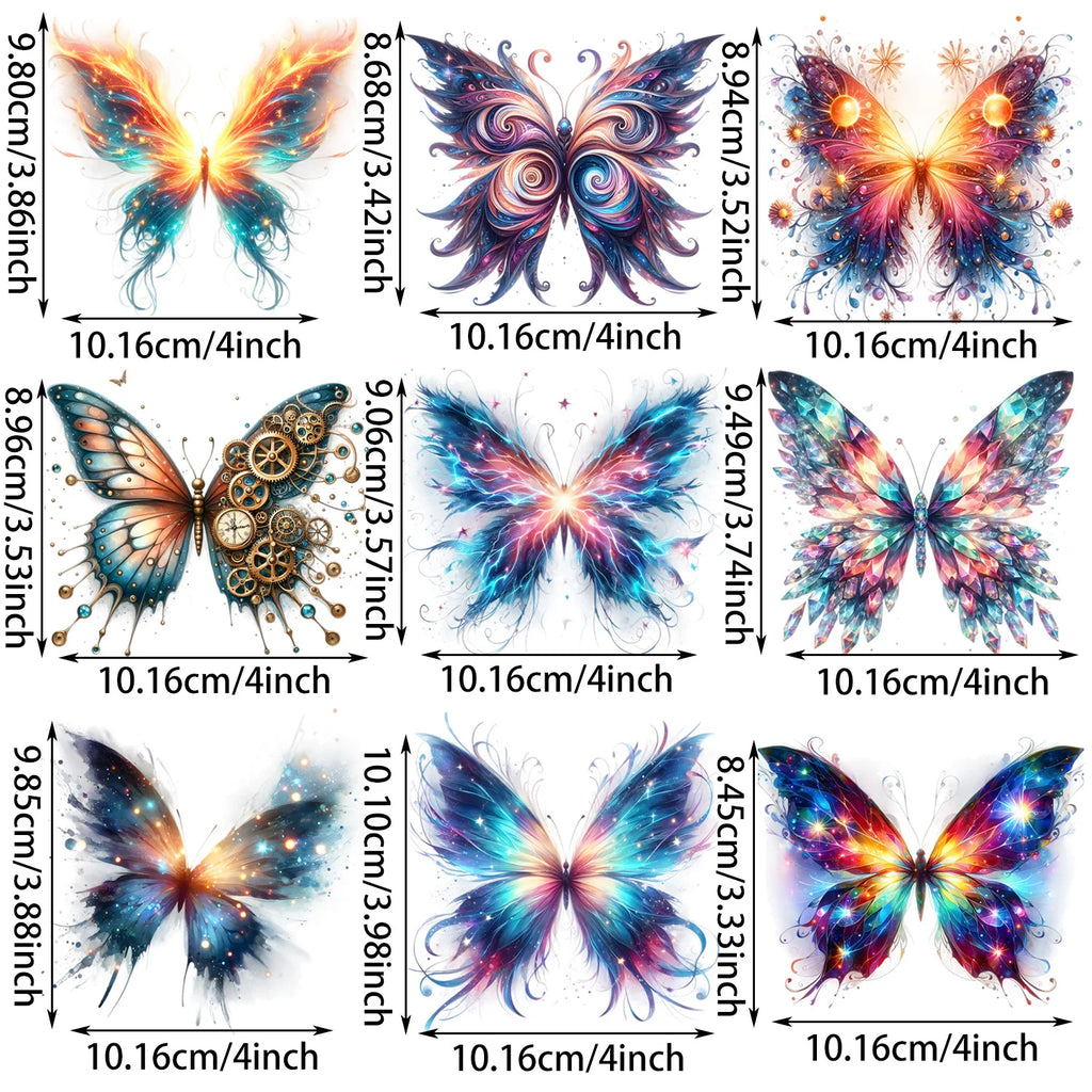 9 sheet Colorful Butterfly Themed Iron-On Decals T-Shirt Heat Transfer Suitable for DIY, Cool, Beautiful, T-Shirts, Masks, Jeans