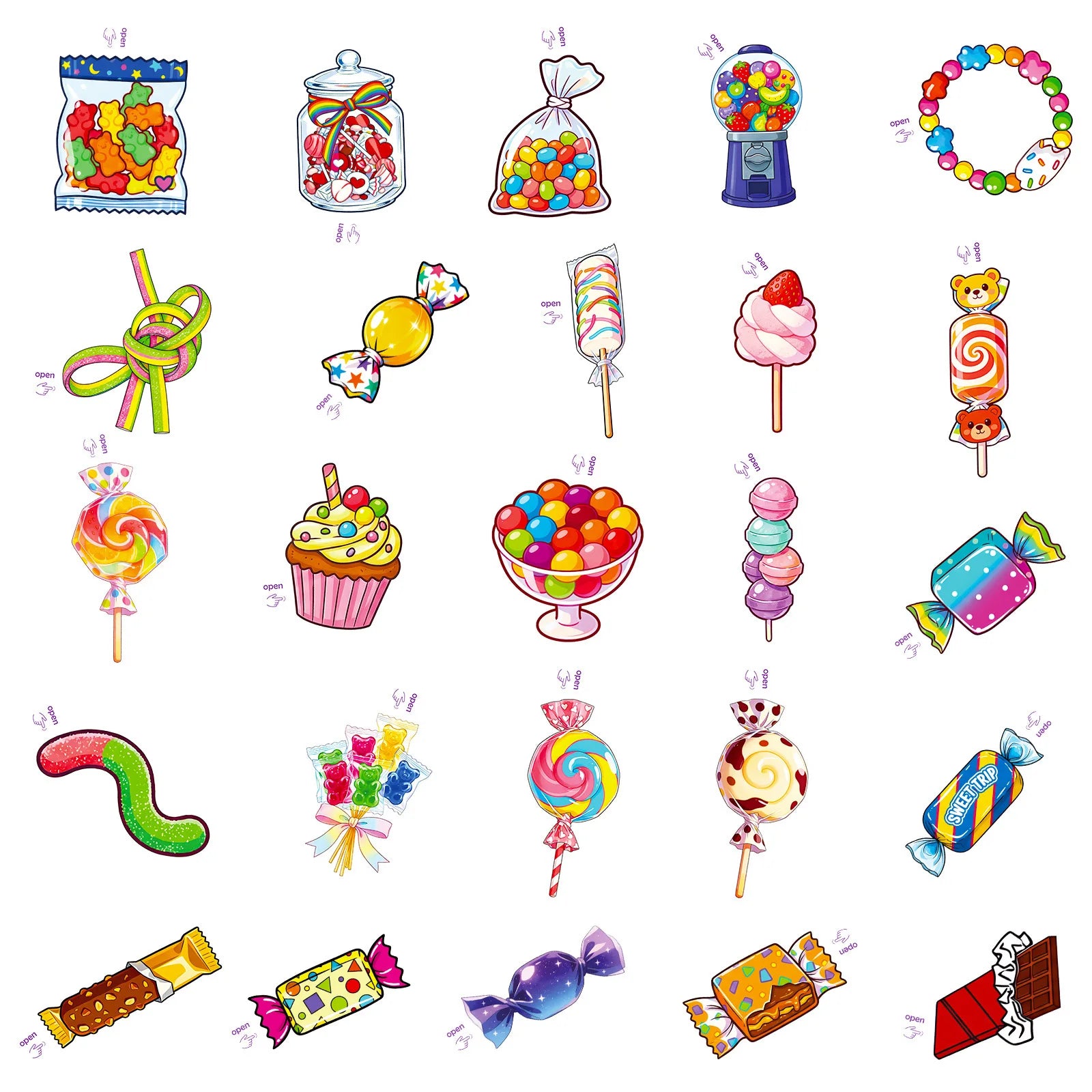 50/100 Pcs Cartoon Colorful Candy Stickers DIY for Stationery Box Phone Lunch Box Reward Atmosphere Decor Waterproof Decals