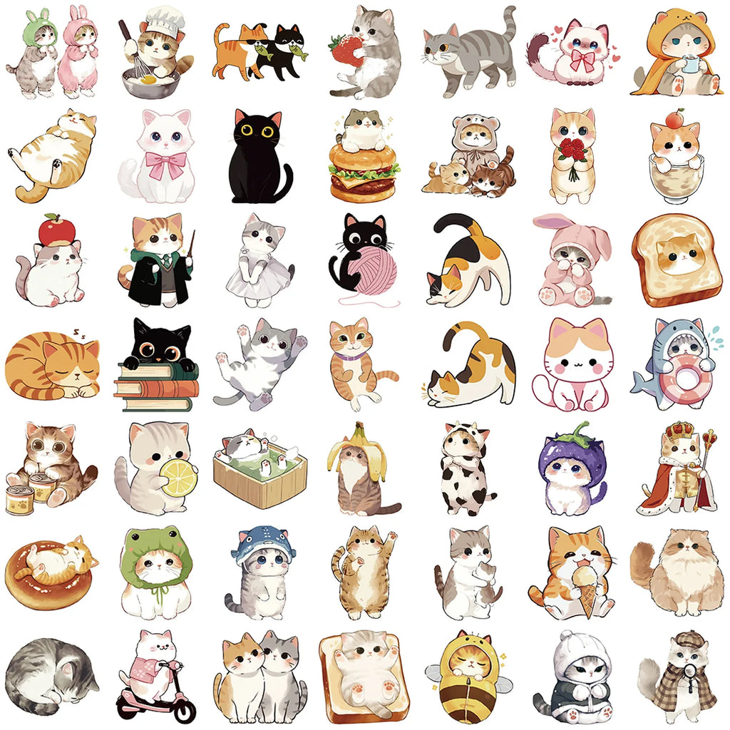 50PCS Cartoon Cute Cat Graffiti Stickers Decorative Luggage Notebook DIY Waterproof Stickers