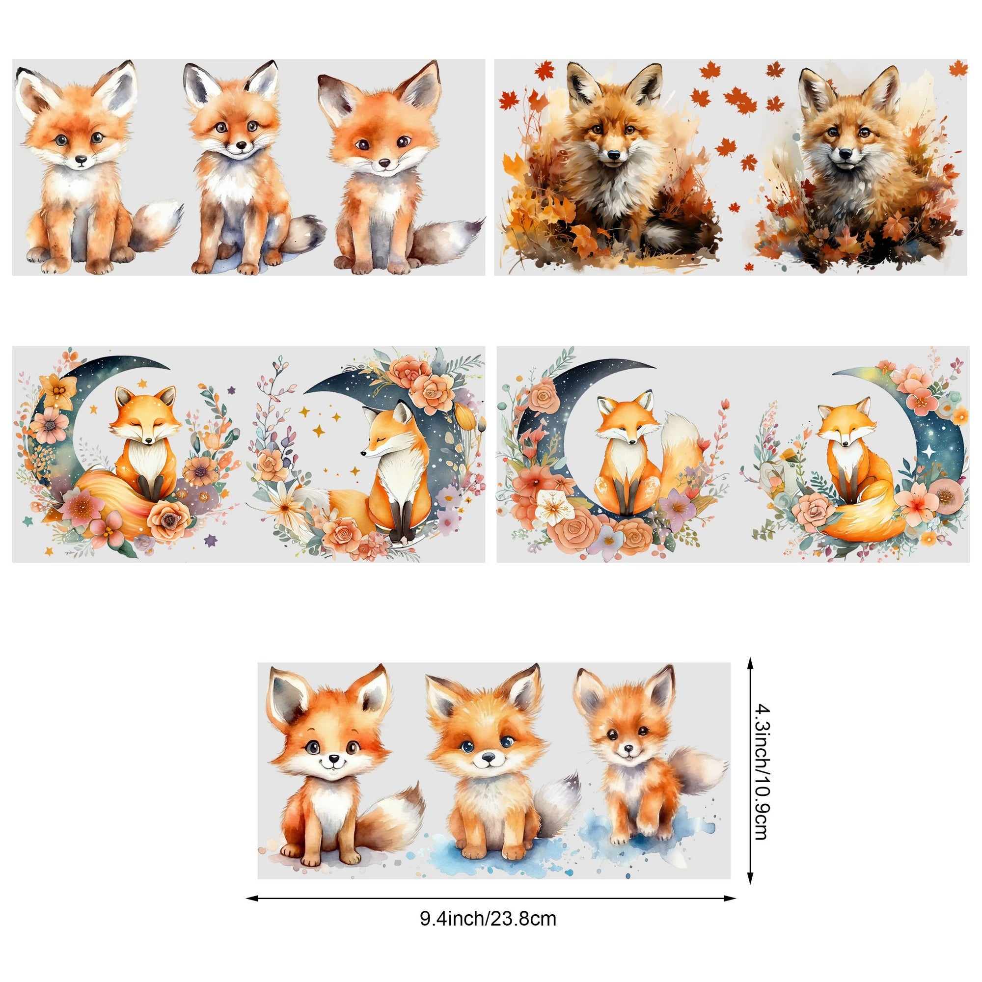 5 Sheets Animal UV DTF Cup Stickers, DTF Friction Transfer Stickers, Waterproof Transfer Stickers for 16oz Glass Cups, DIY