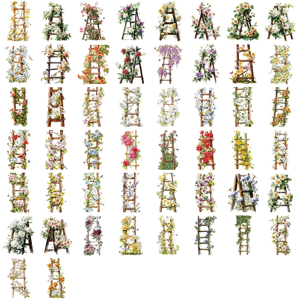 50/100PCS Flower Ladder/Retro Flower Flower Stickers Transparent PET Creative Stickers Waterproof Decorative Stationery Stickers