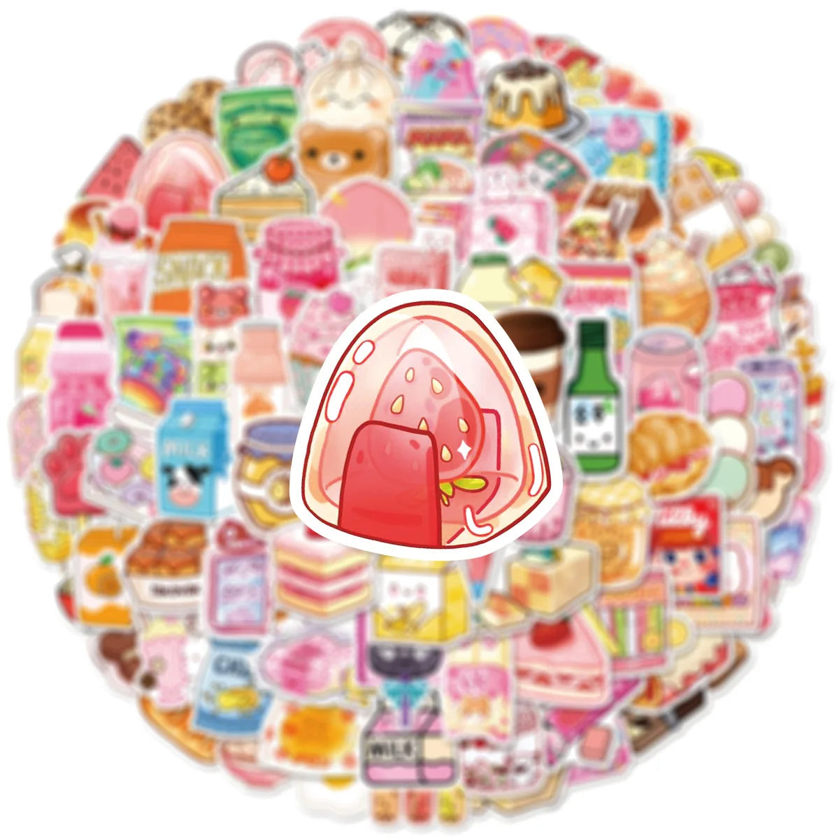 100-Piece Set Cute Snack Themed Scrapbooking Stickers for Tablet Laptop Student Stationery Diary Notebook Decoration