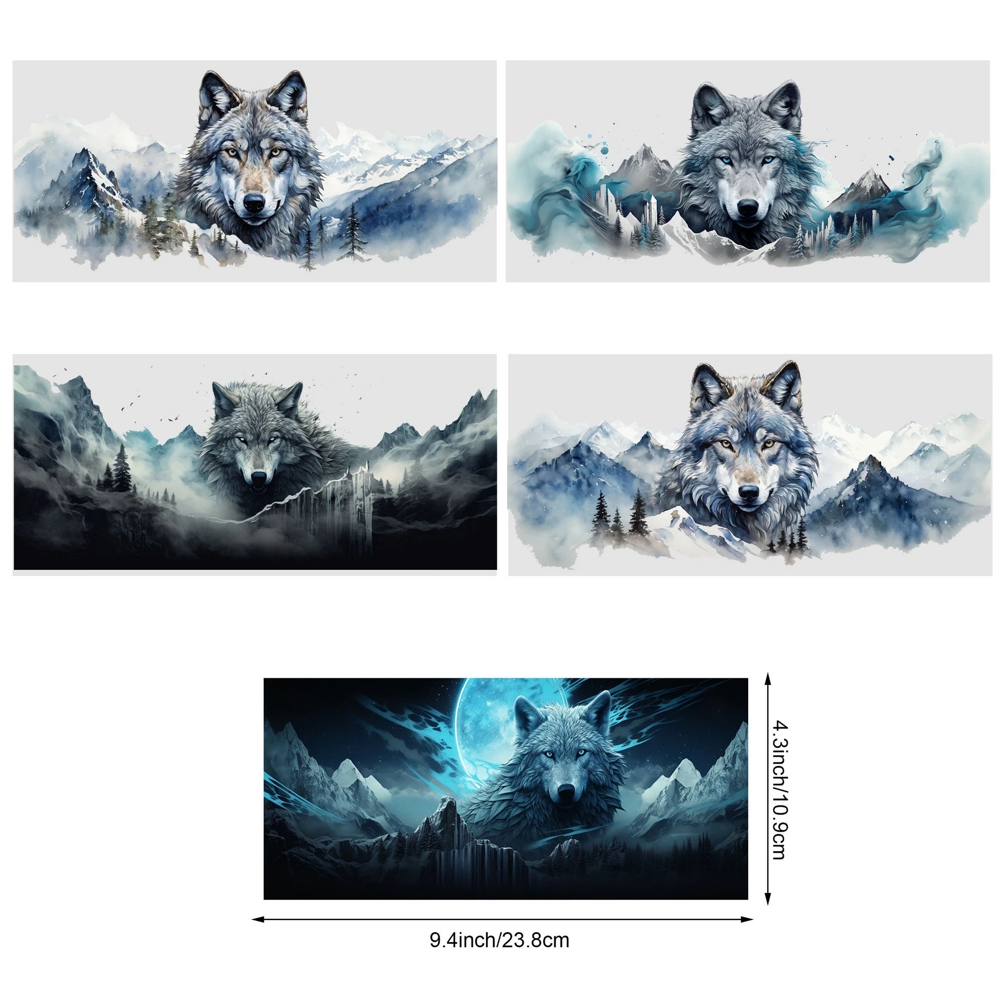 5 sheets Wolf UV DTF Cup Stickers, DTF Transfer Stickers, Waterproof Wipe Transfer Paper for 16oz Glass, Mugs, Crafts, Furniture