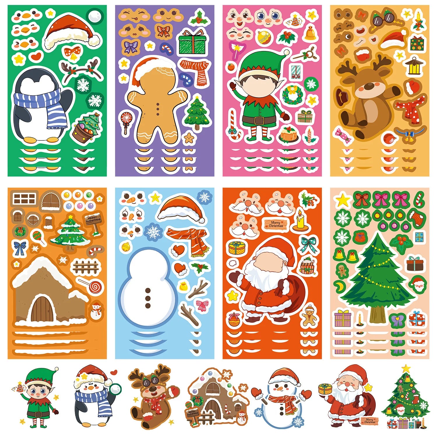 8/16/24PCS Changing Face Puzzle Stickers Cartoon Christmas Make a Face Stickers DIY Handicrafts Waterproof Stationery Notebook S