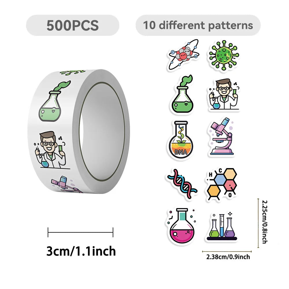 500PCS Cartoon Chemistry Experiment Decorative Stationery Notebook Children Reward Circular Stickers