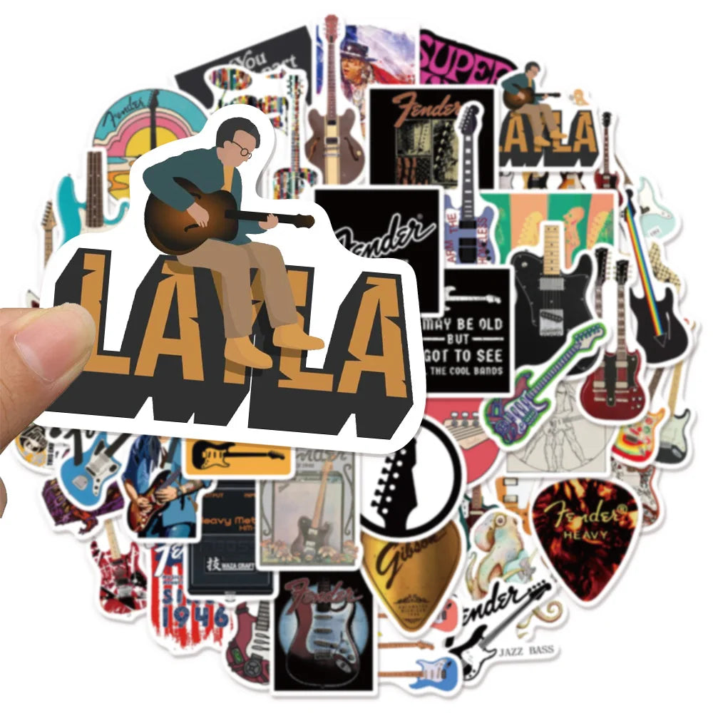 50PCS Trendy Guitar Music Graffiti Stickers DIY Manual Luggage Skateboard Water Cup Computer Tablet Waterproof Stickers