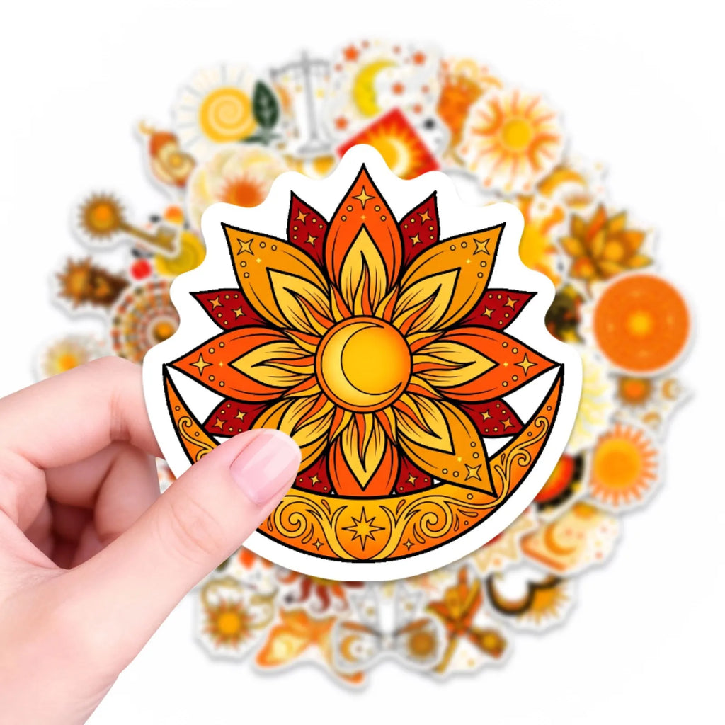 50/100 Pcs Sun Moon Mandala Art Stickers Thick Waterproof DIY for Cup Phone Laptop Helmet Guitar Piano Window Decals