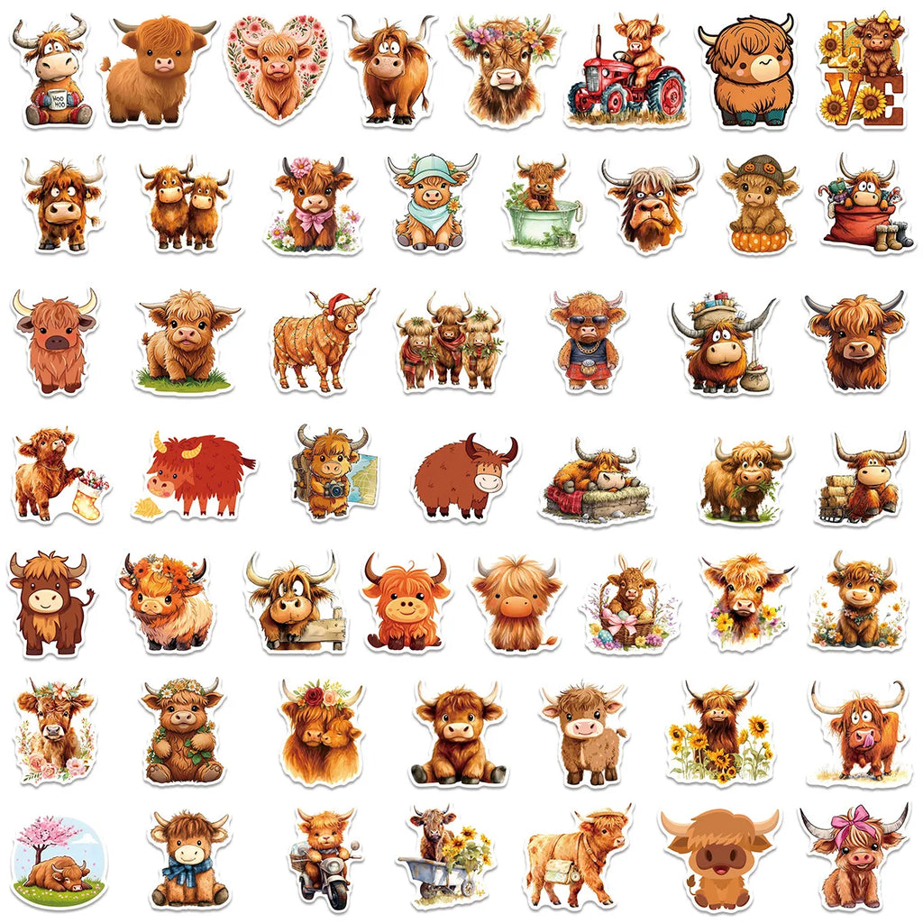 50/100 Pcs Cute Yak Cartoon Fun Stickers PVC Waterproof Thick for Phone Laptop Suitcase Fridge File Holder Binder Decals