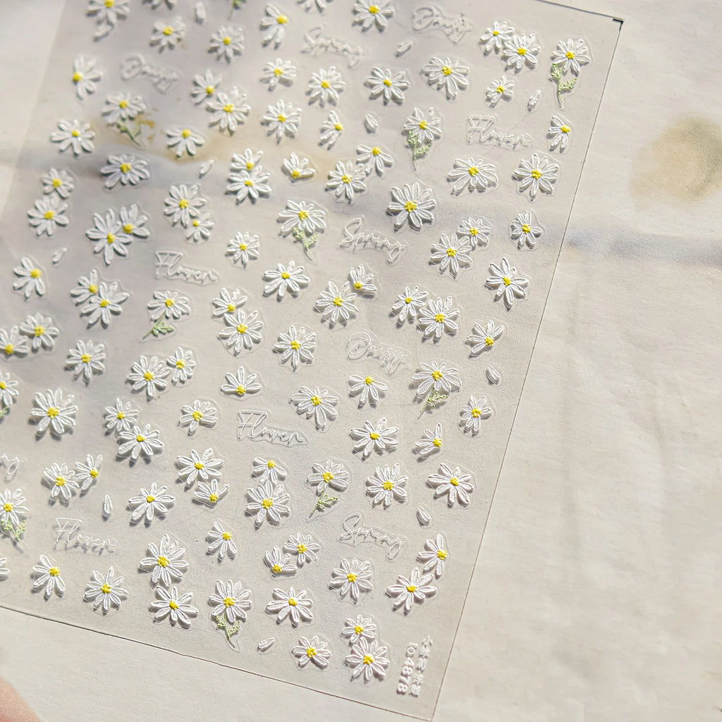 Gold Leaf White Flower Bouquet Floral Petal Tulip Bloom Charming Retro Metal Self Adhesive 5D Nail Art Sticker Manicure Decals
